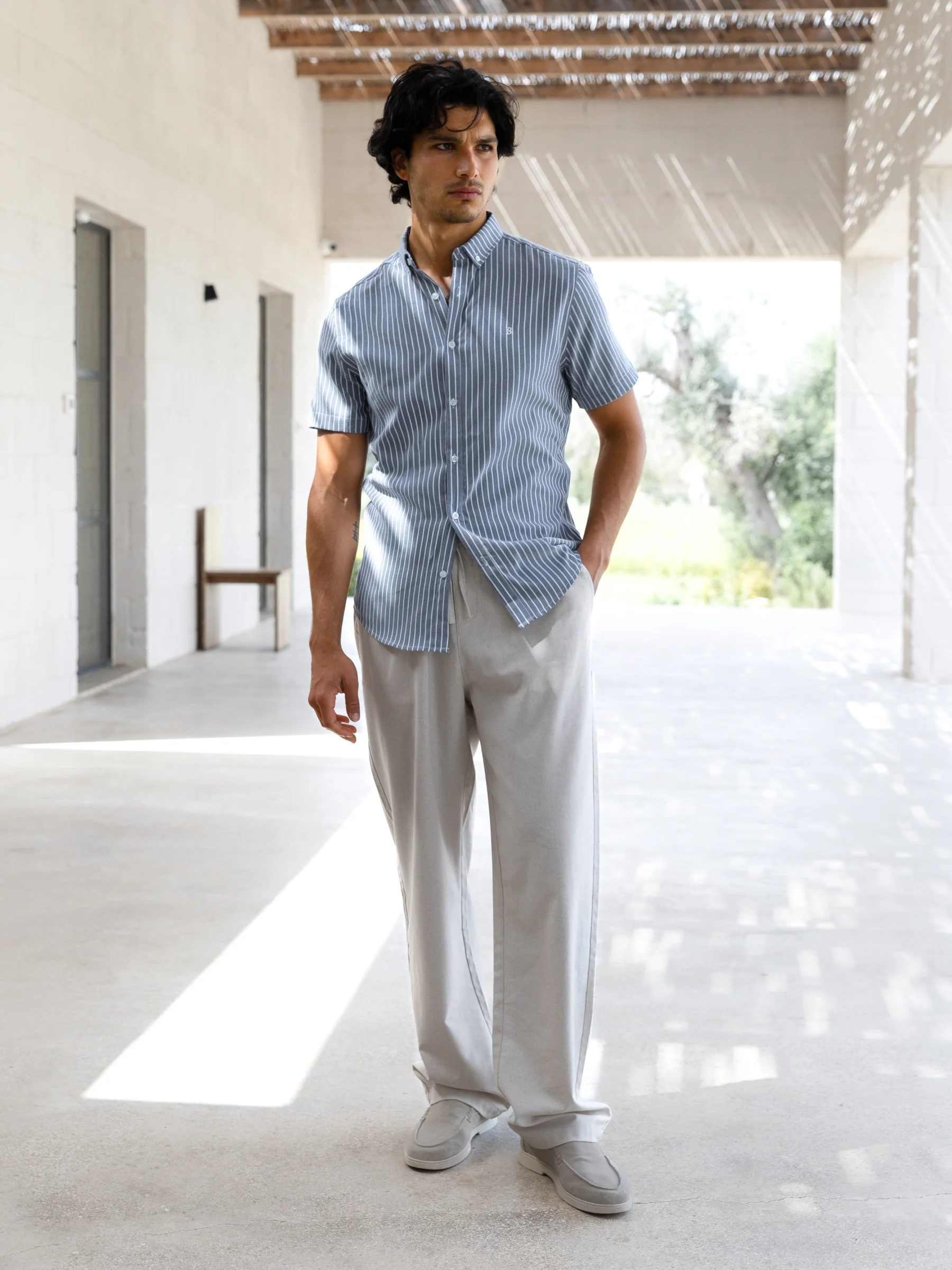 Oskar Short Sleeve Stripe Shirt - Navy - Image 2