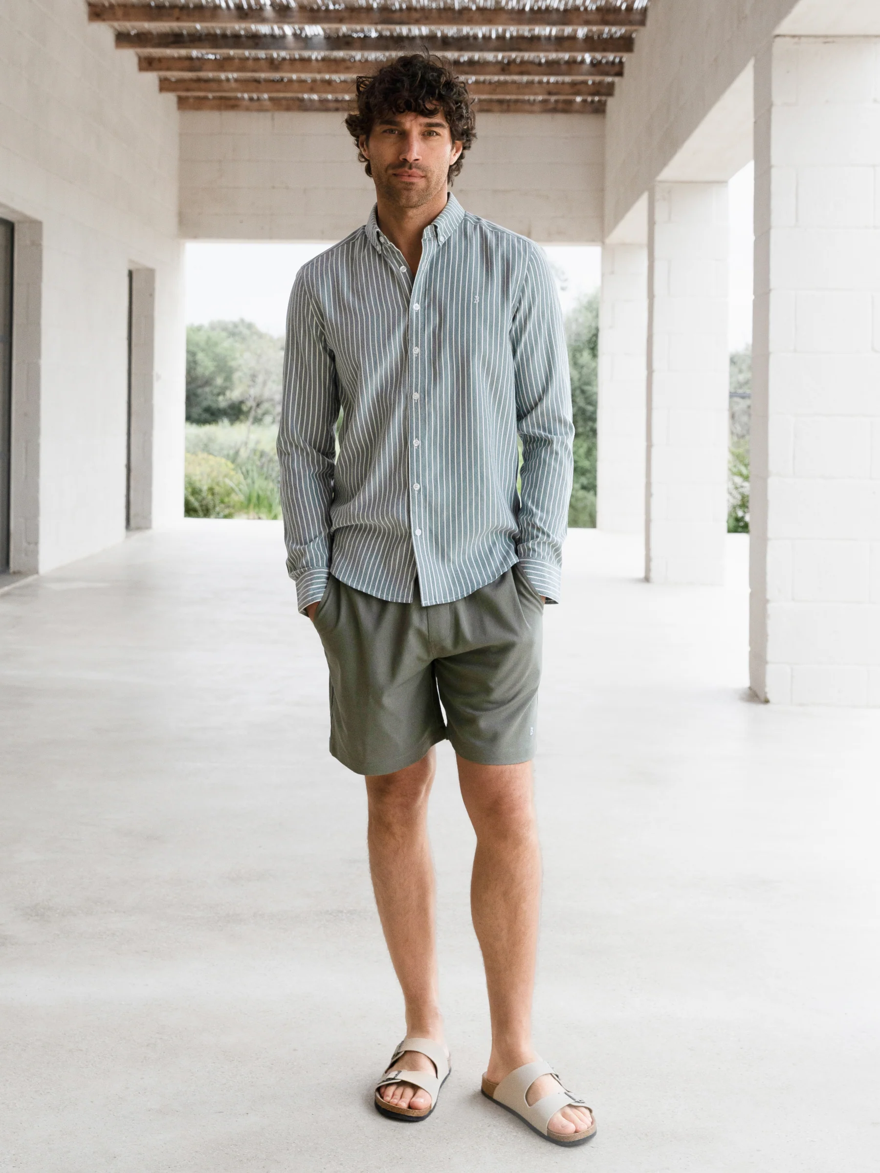 Oskar Stripe Long Sleeve Shirt - Washed Teal - Image 3