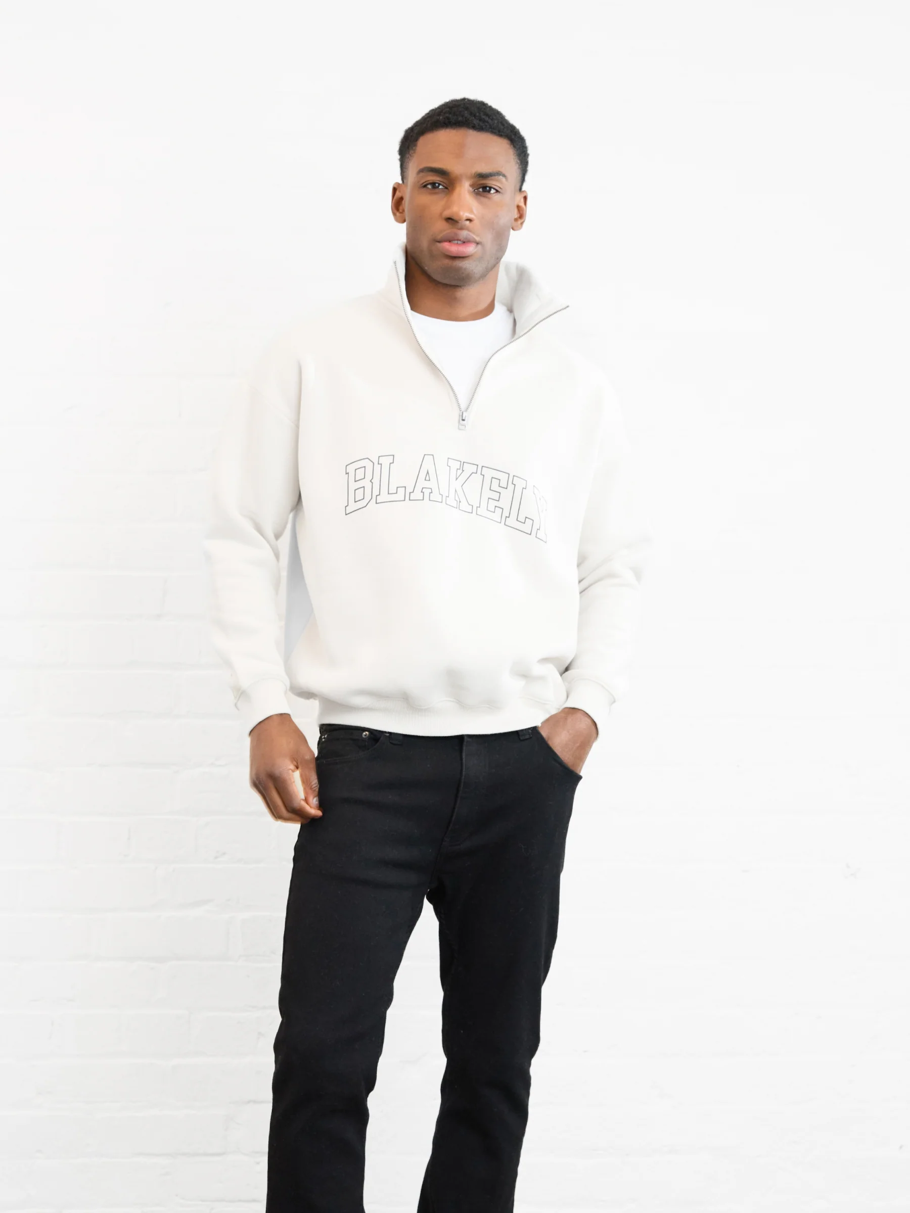 Outline Varsity 1/4 Zip Up Jumper - Chalk - Image 6