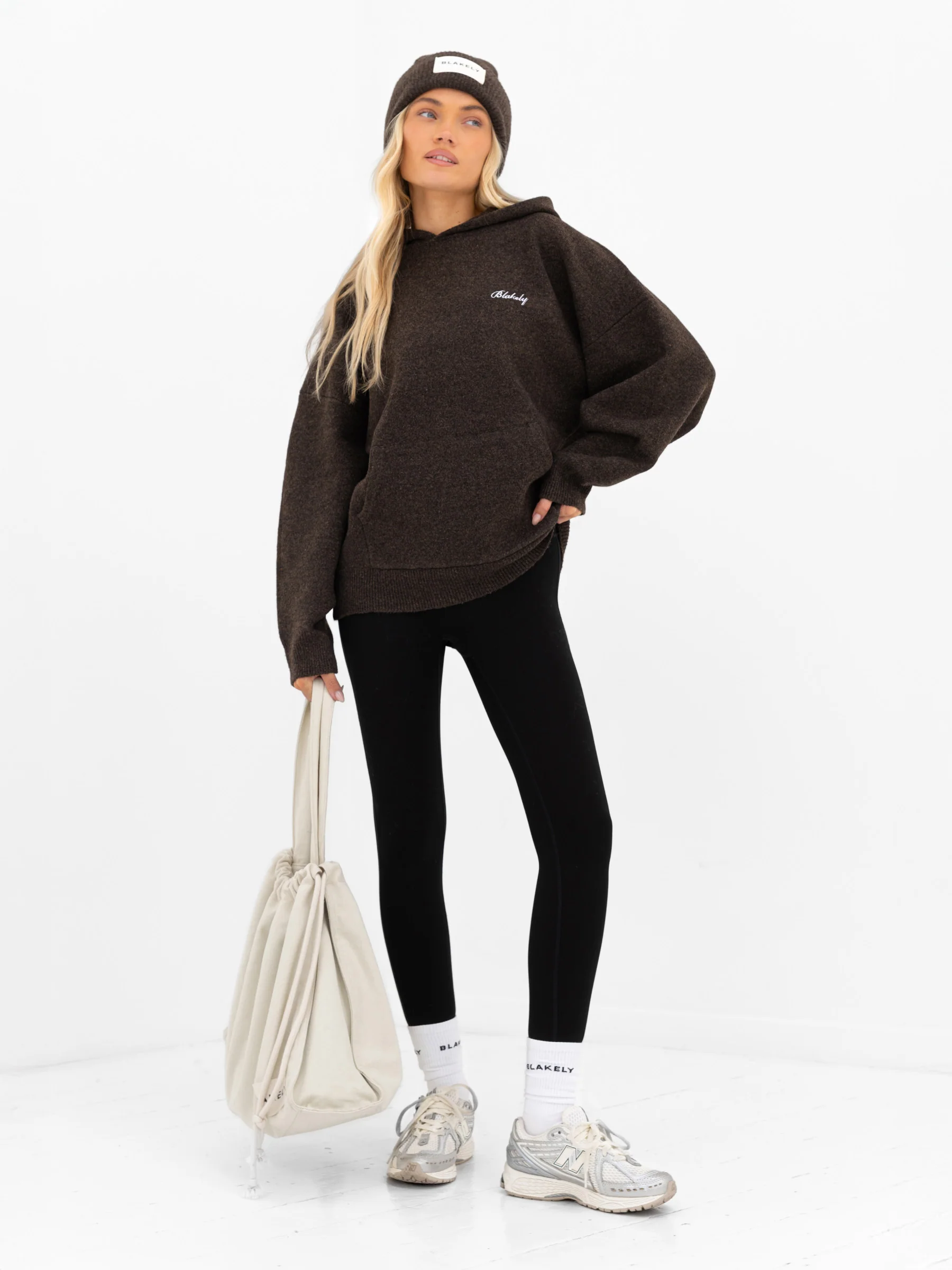 Oversized Knitted Hoodie - Chocolate Brown - Image 3
