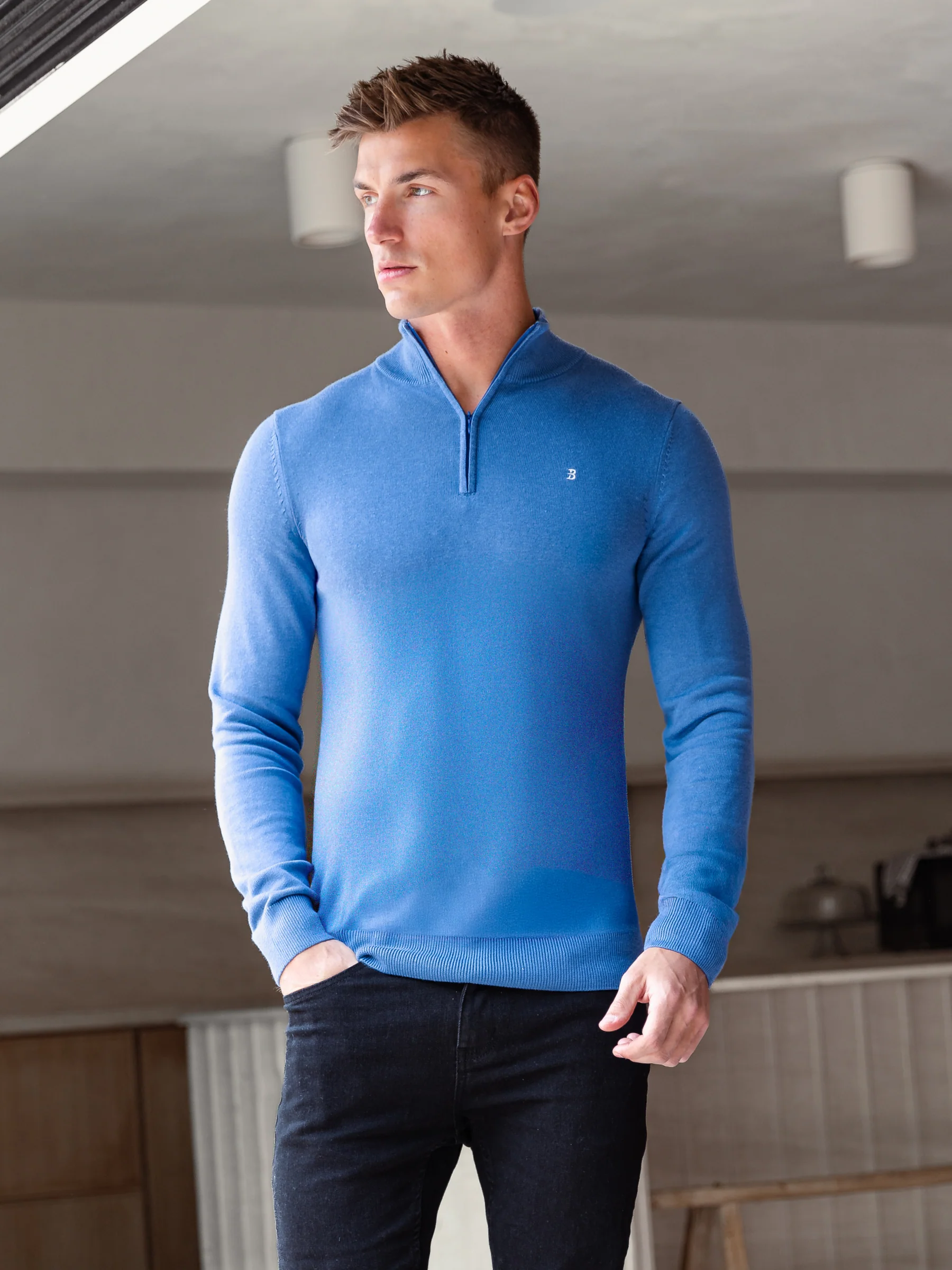 Oxbridge 1/4 Zip Jumper - Blue - Image 4