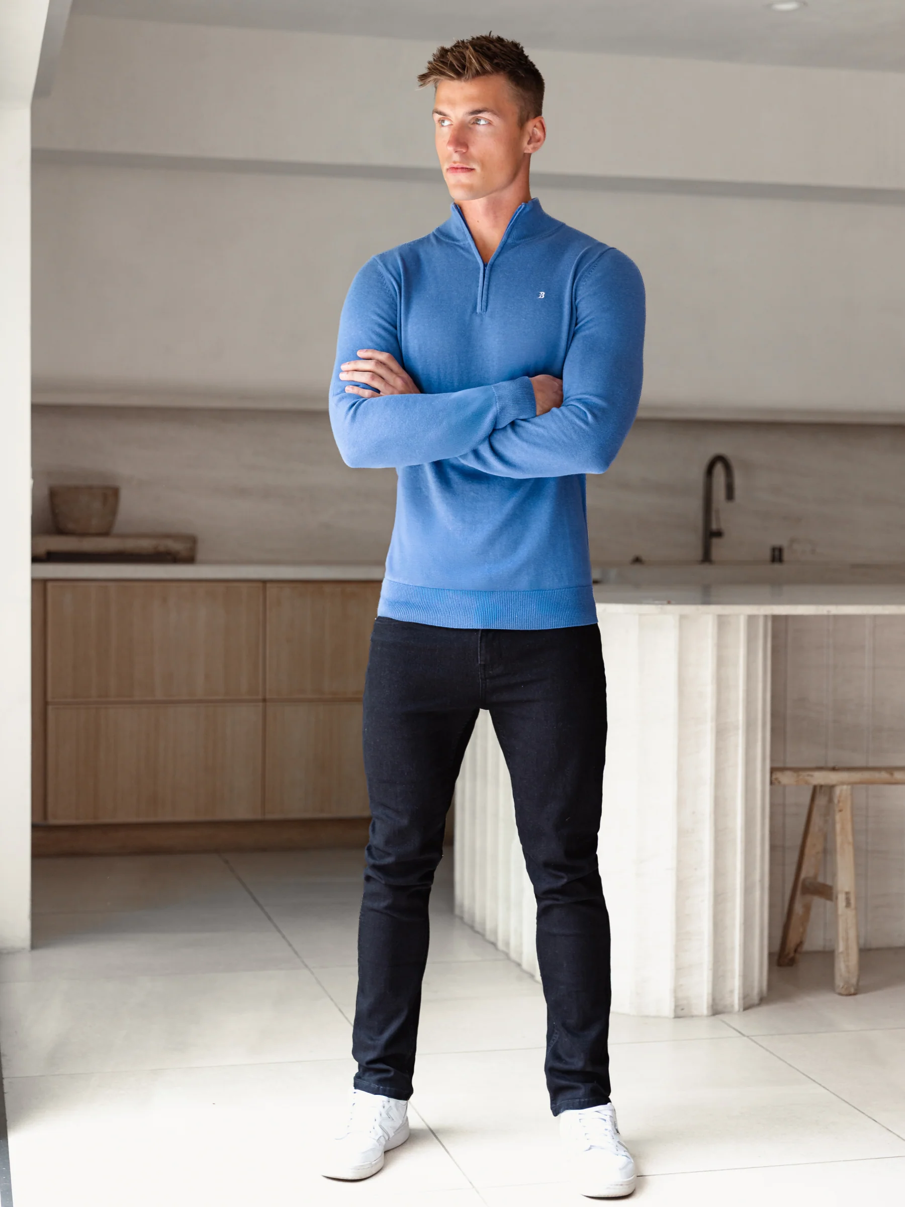 Oxbridge 1/4 Zip Jumper - Blue - Image 5