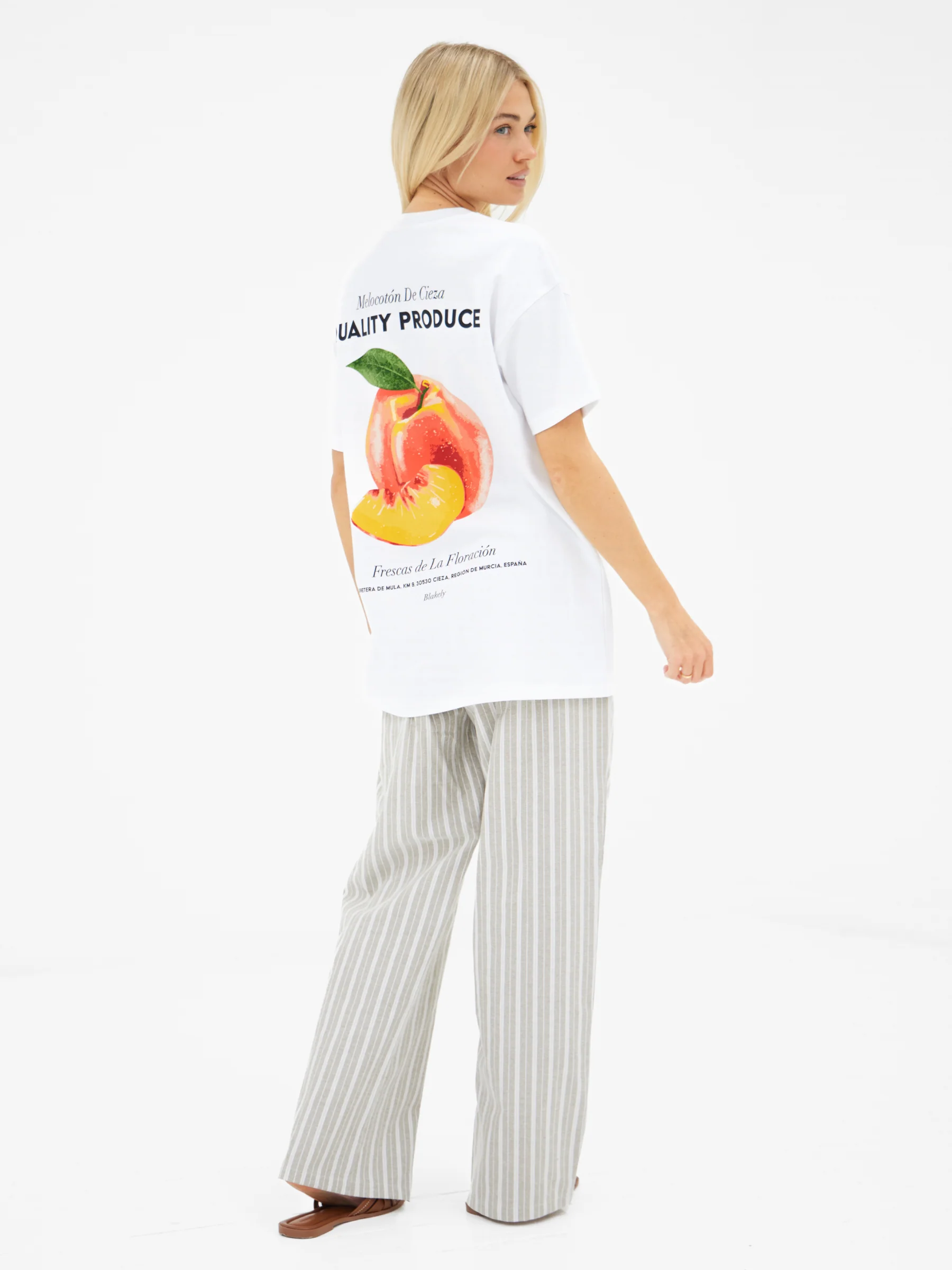 Pia Peach Oversized T-Shirt - White - Image 5
