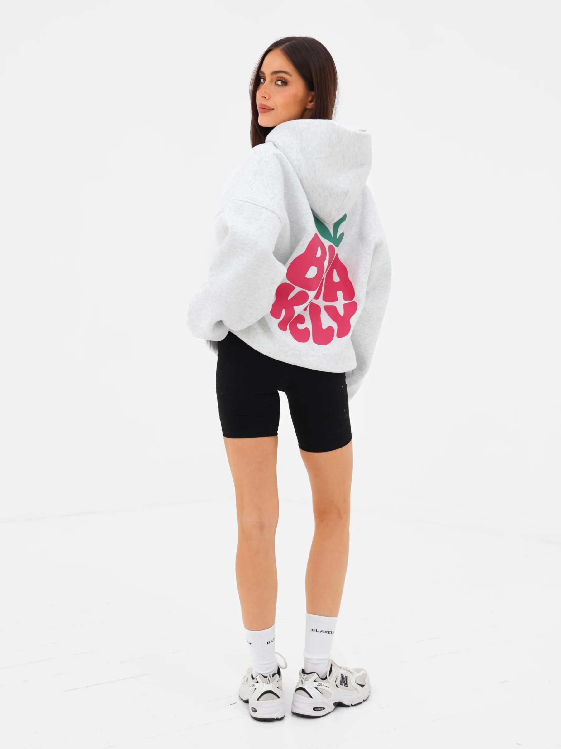Raspberry Bubble Print Oversized Hoodie - Marl White - Image 4