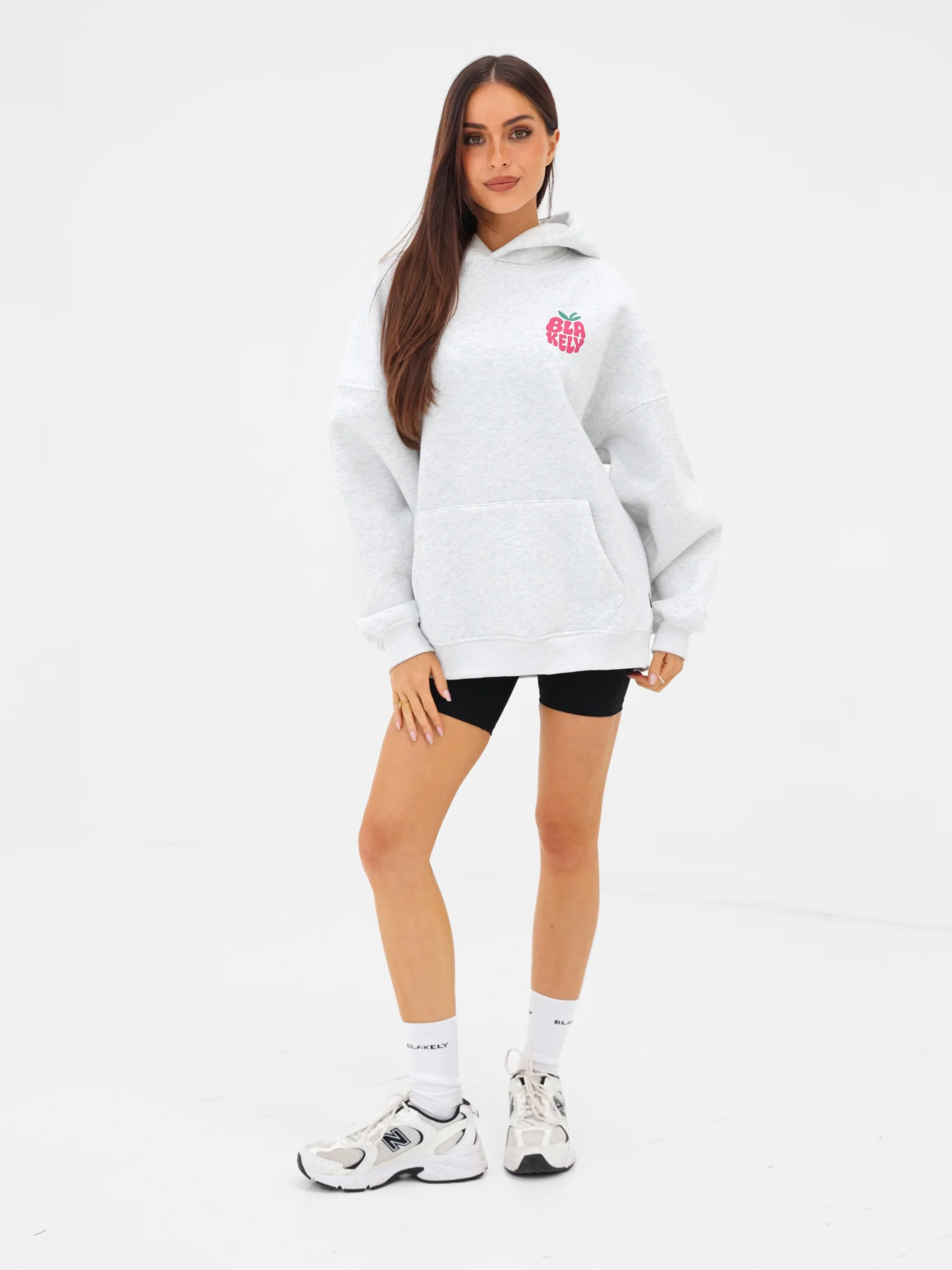 Raspberry Bubble Print Oversized Hoodie - Marl White - Image 5