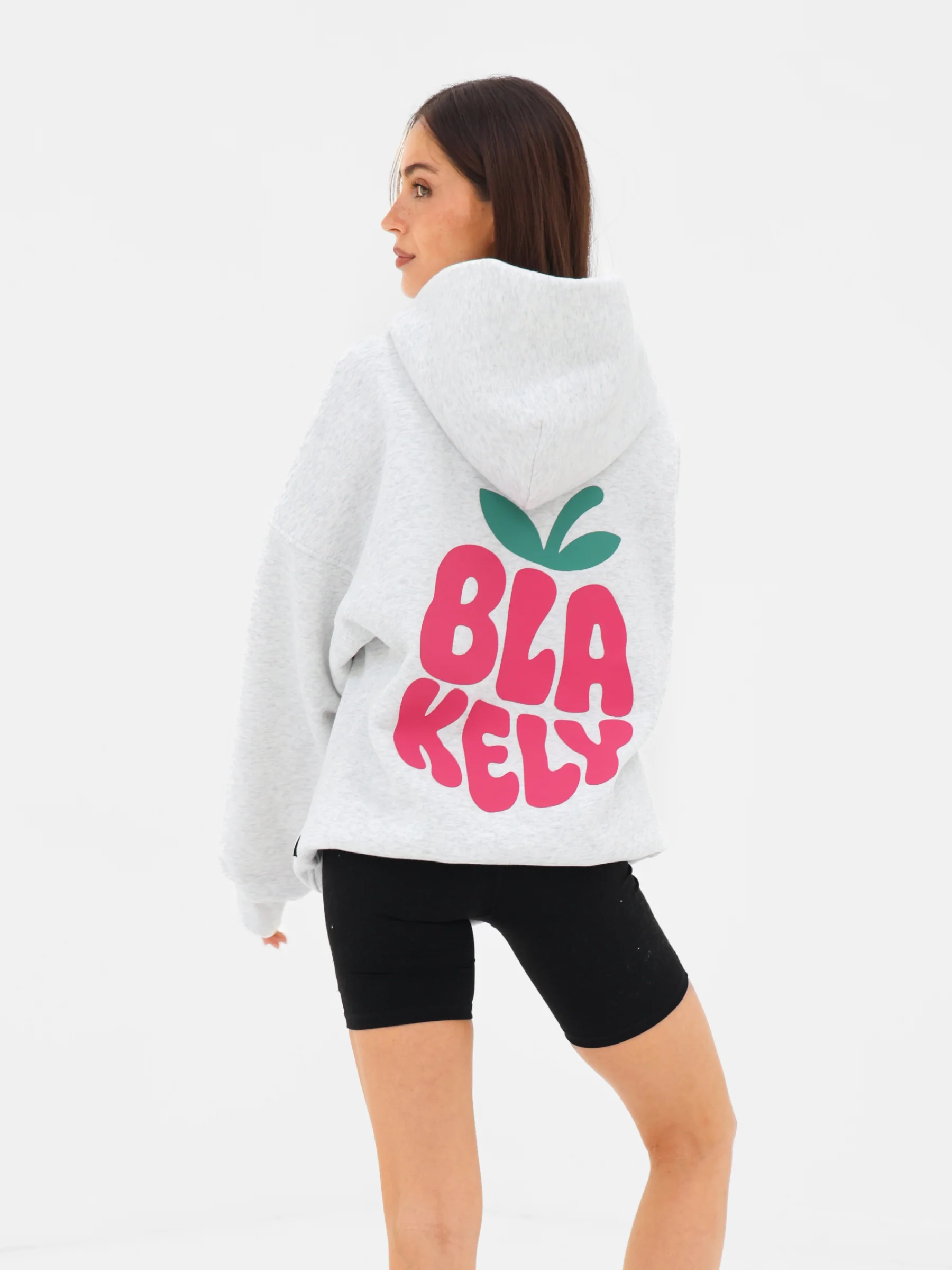 Raspberry Bubble Print Oversized Hoodie - Marl White - Image 7