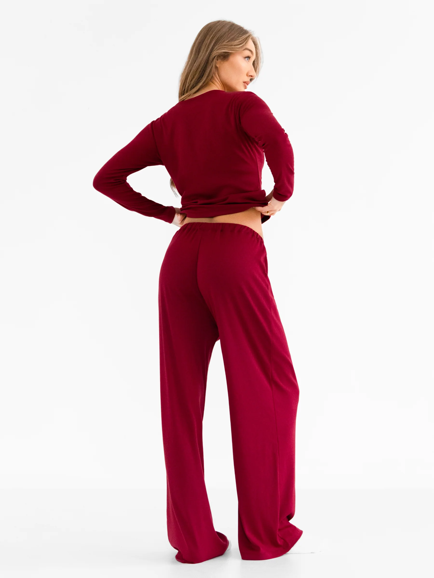 Rosie Pointelle Trousers - Soft Burgundy - Image 4