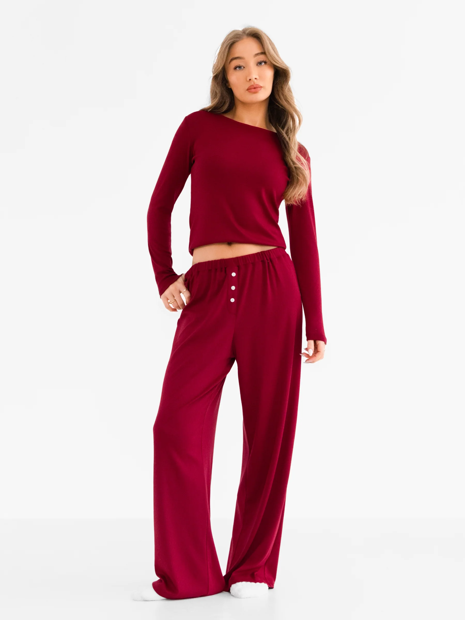 Rosie Pointelle Trousers - Soft Burgundy - Image 6