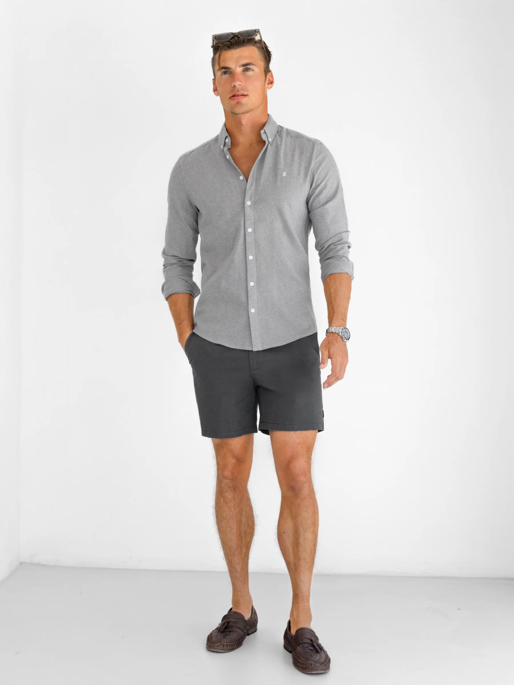 Rowan Long Sleeve Cotton Shirt - Grey - Image 4