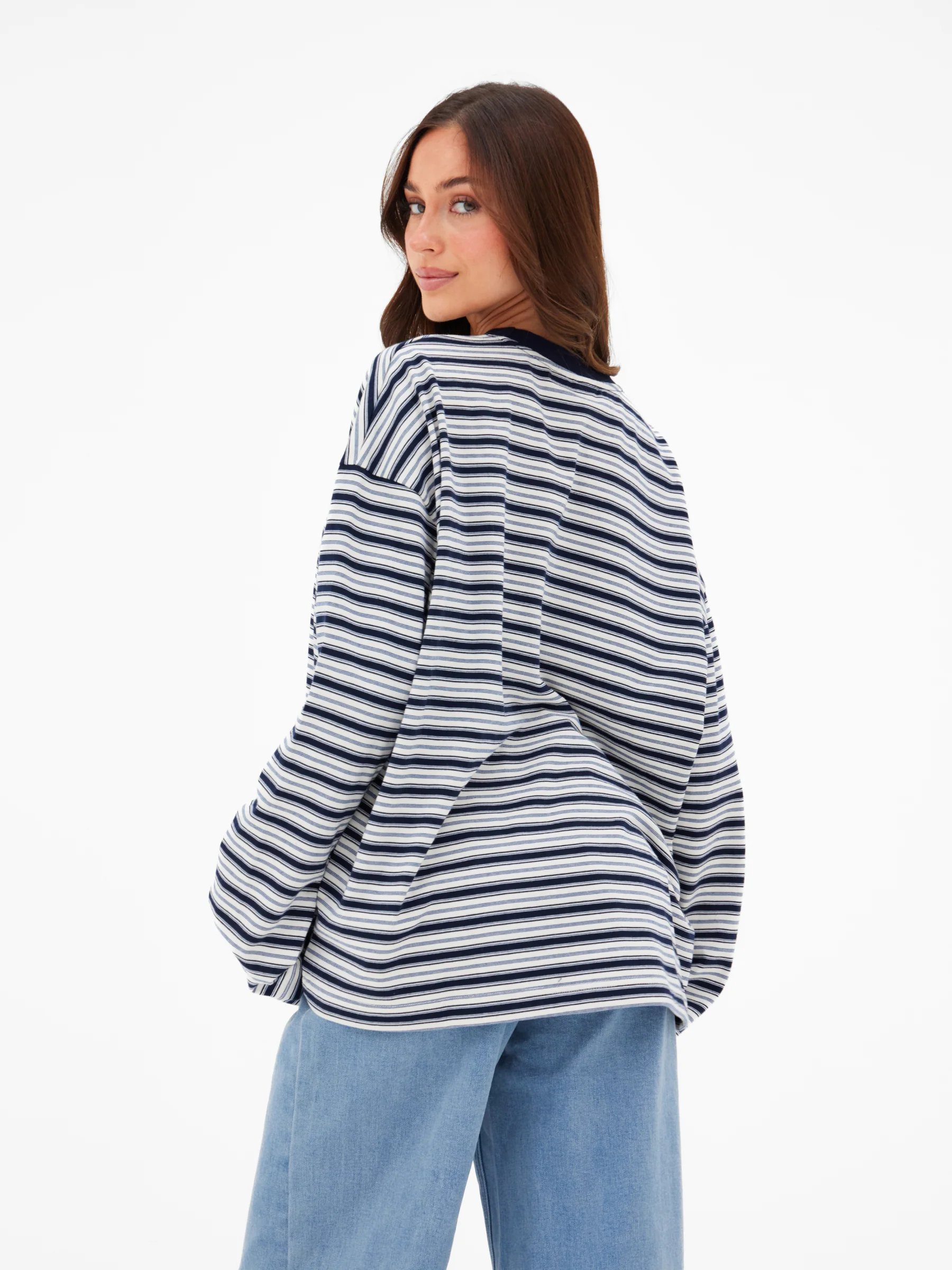 Sasha Stripe Long Sleeve Top - Navy Stripe - Image 4