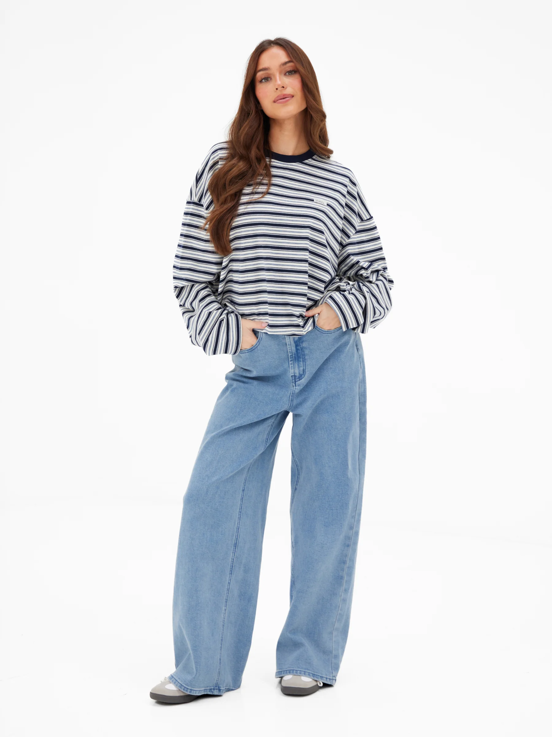 Sasha Stripe Long Sleeve Top - Navy Stripe - Image 7