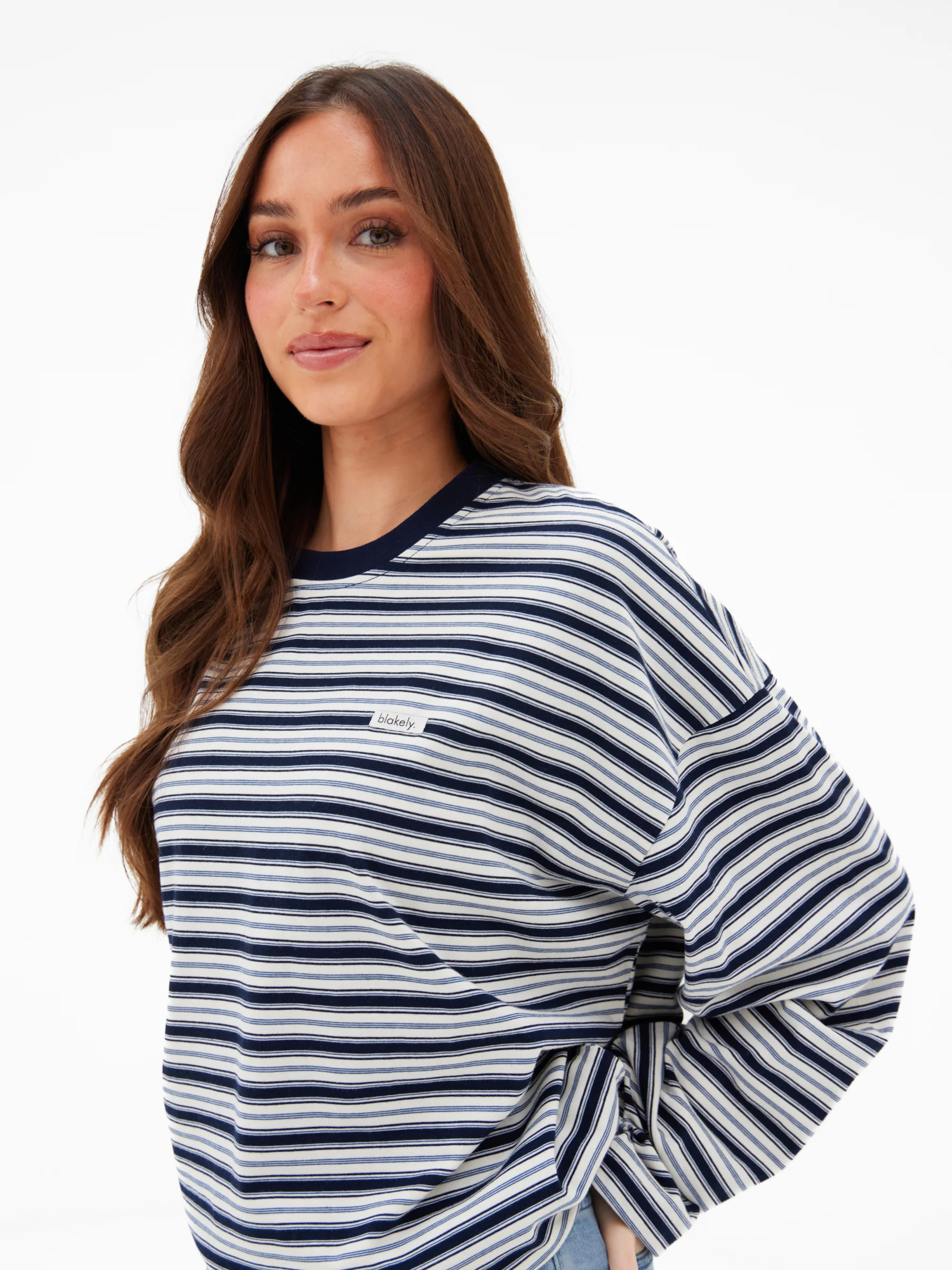 Sasha Stripe Long Sleeve Top - Navy Stripe - Image 8
