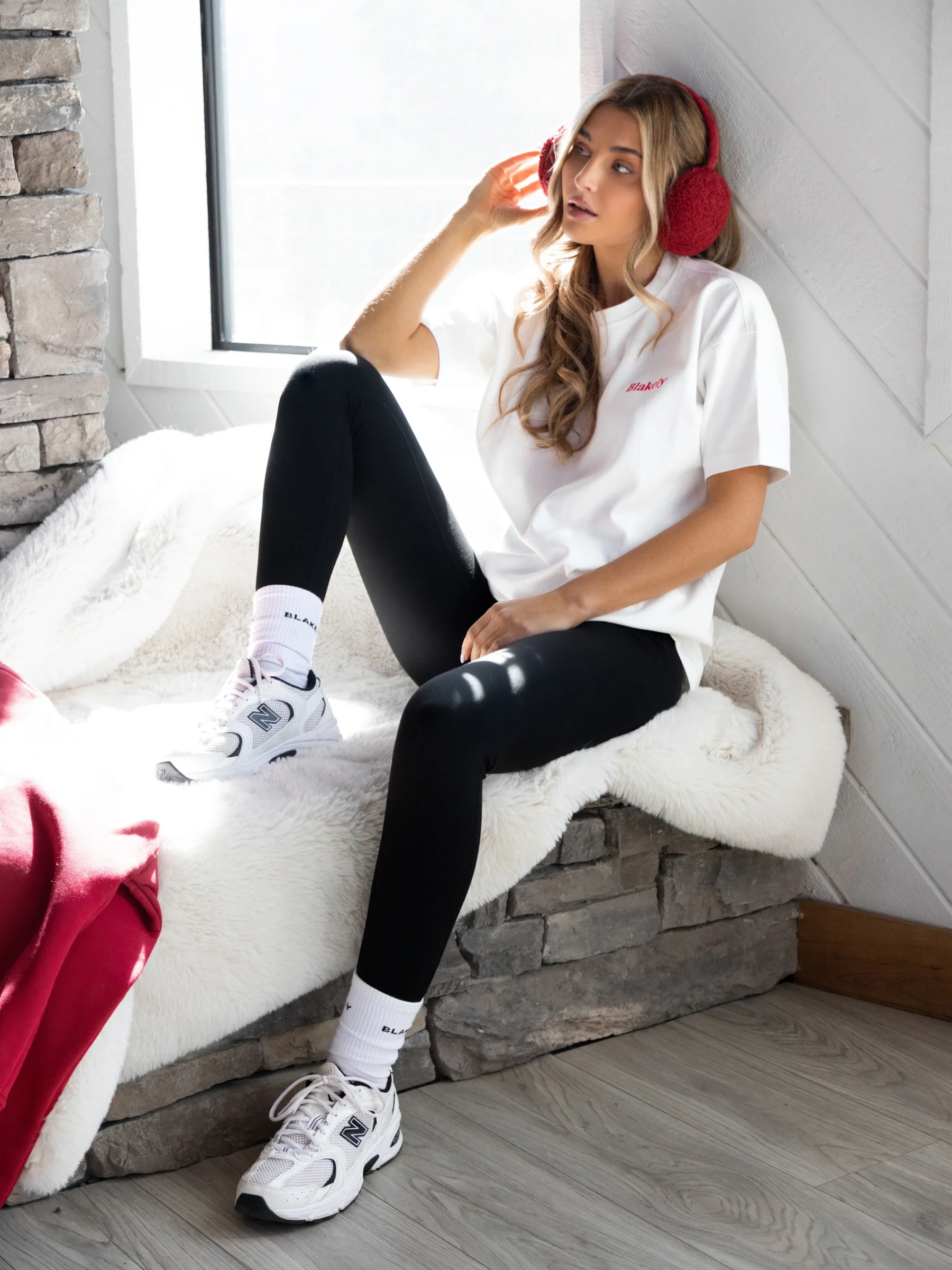 Saskia Oversized T-Shirt - Flat White & Cherry Red - Image 2