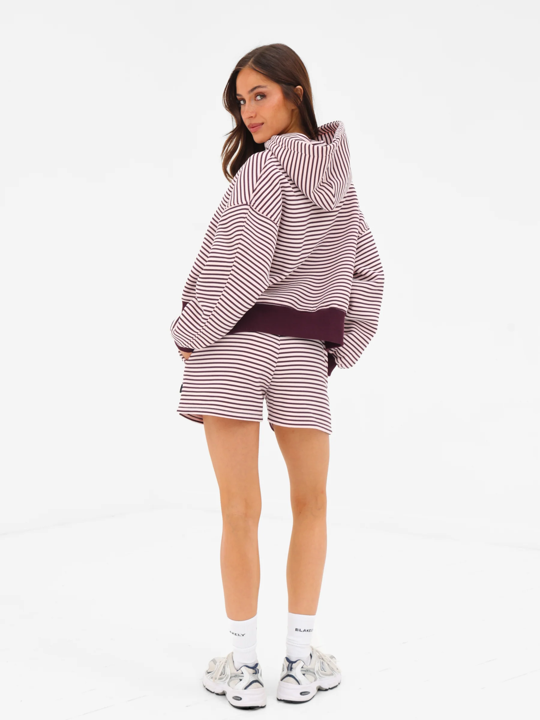 Shay Stripe Jogger Shorts - Dark Plum - Image 4