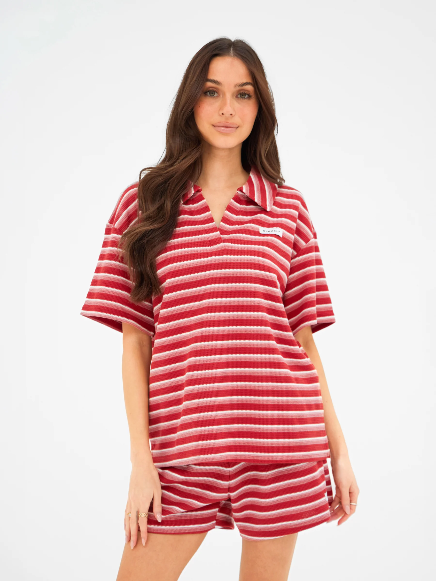 Soft Stripe Waffle Rugby Shirt - Red Stripe - Image 3