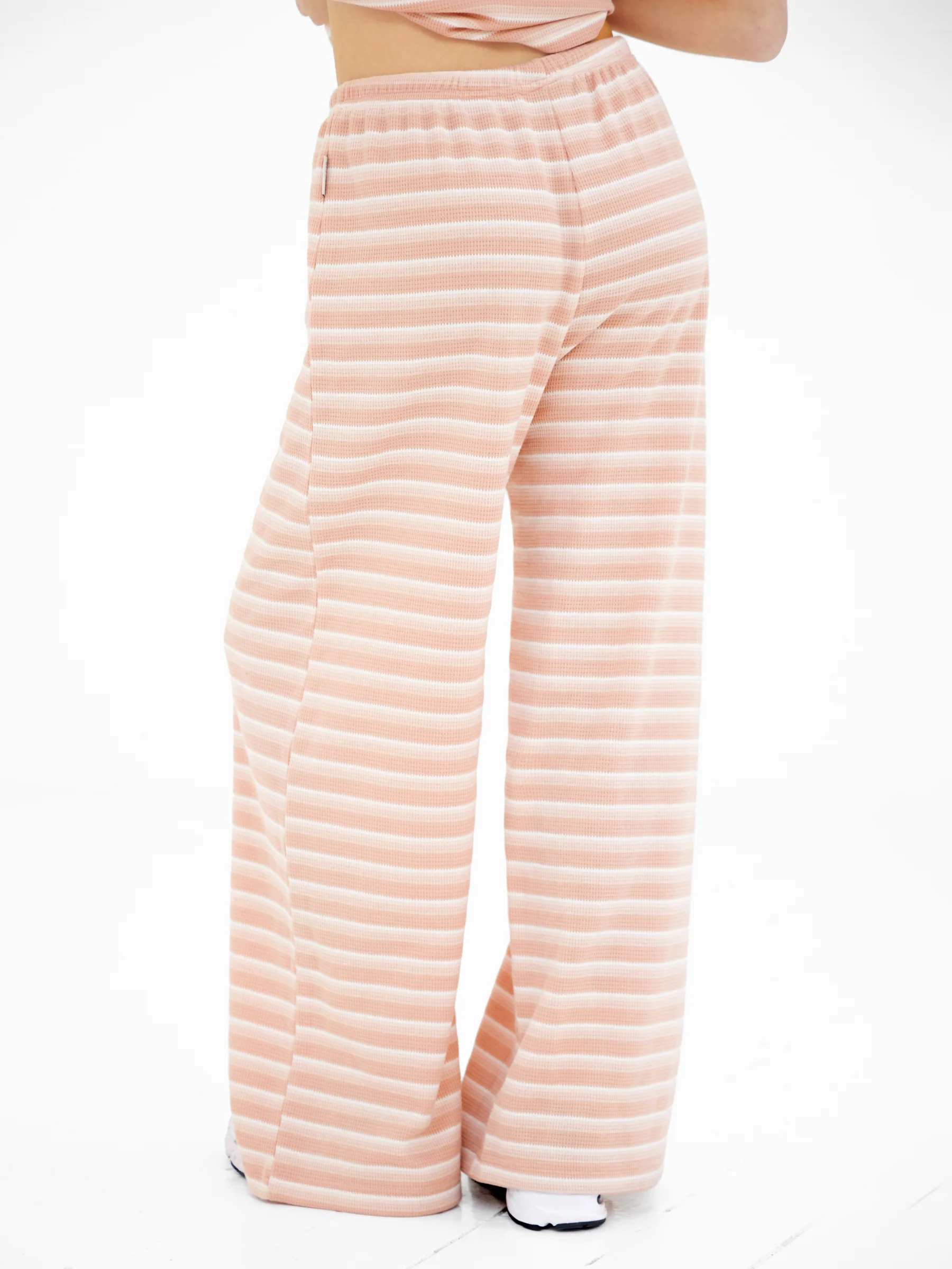 Soft Stripe Waffle Trousers - Peach Stripe - Image 2
