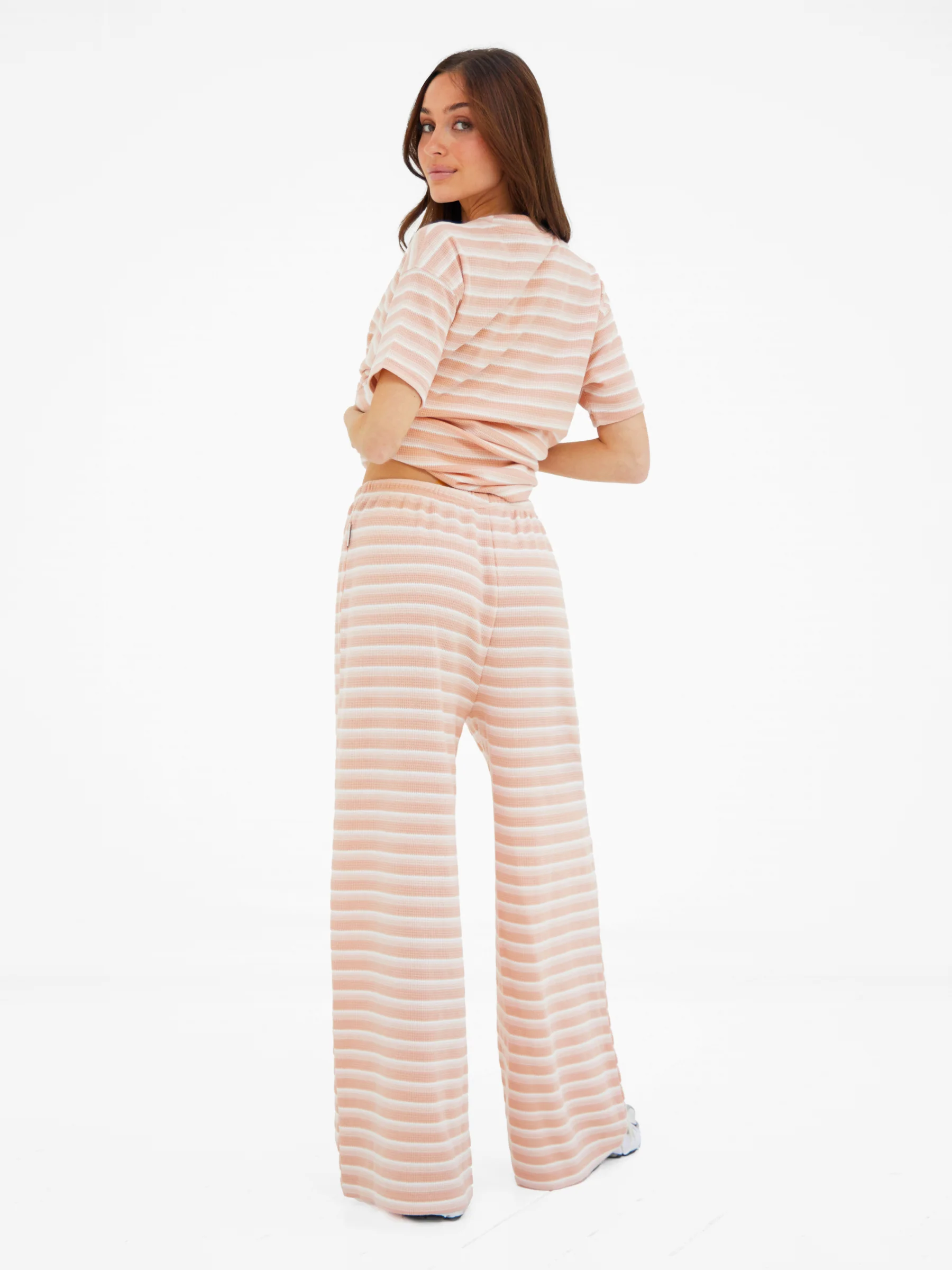 Soft Stripe Waffle Trousers - Peach Stripe - Image 6
