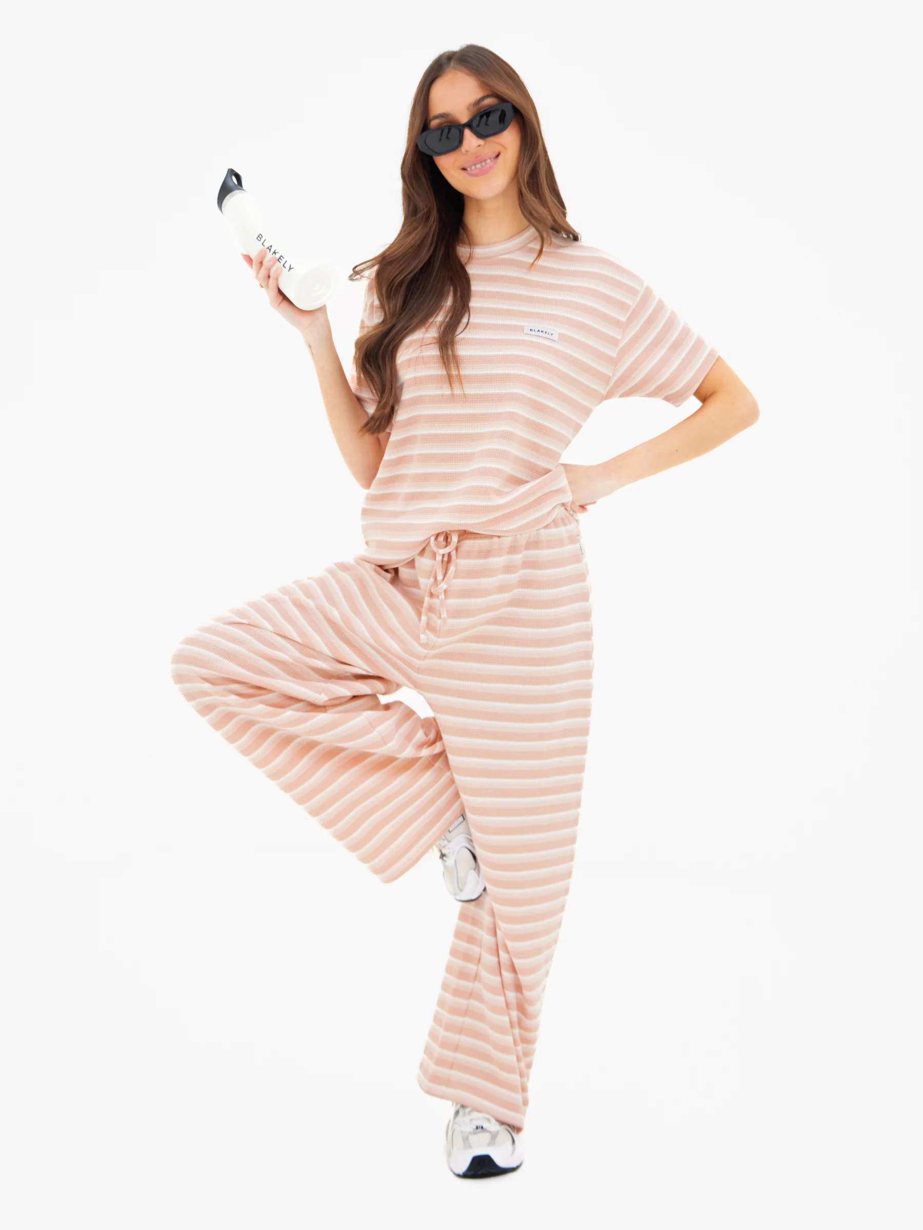 Soft Stripe Waffle Trousers - Peach Stripe - Image 8