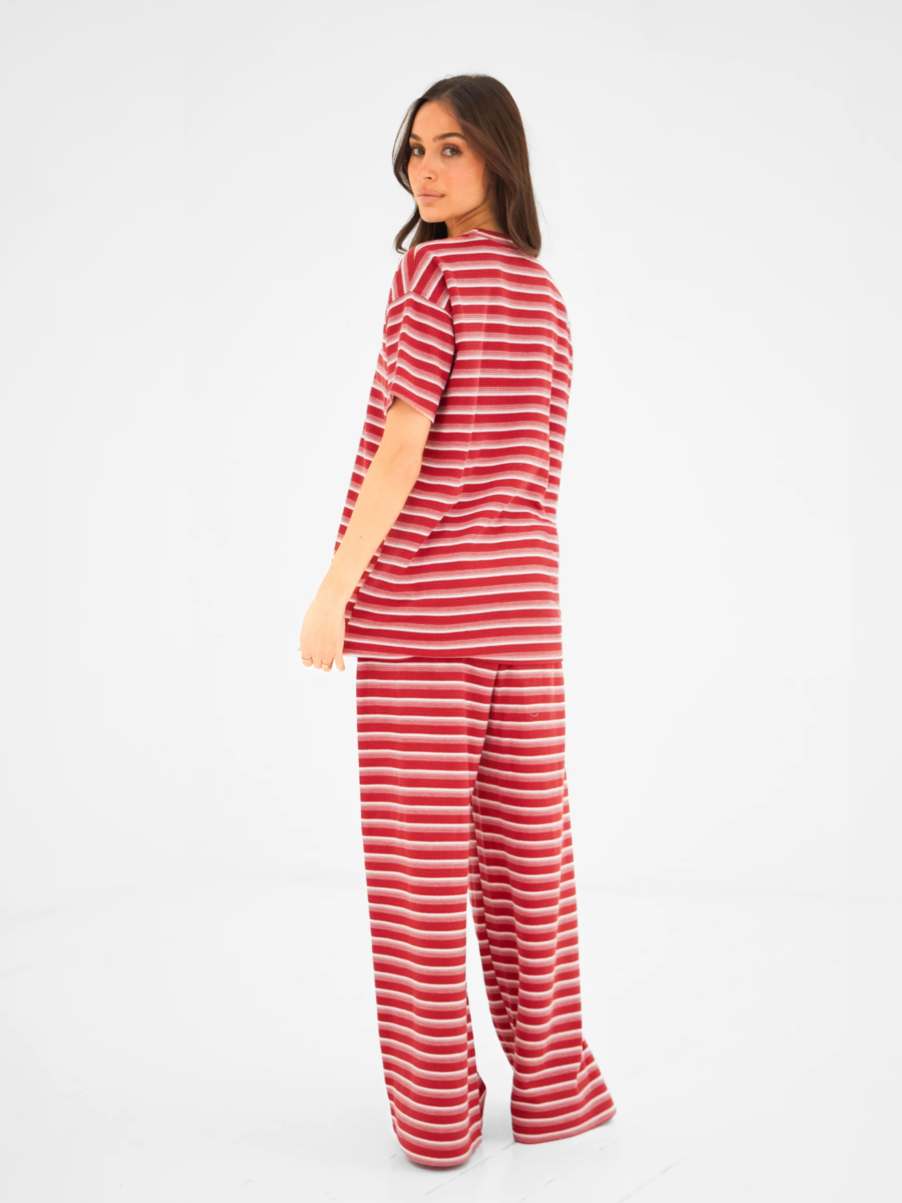 Soft Stripe Waffle Trousers - Red Stripe - Image 4
