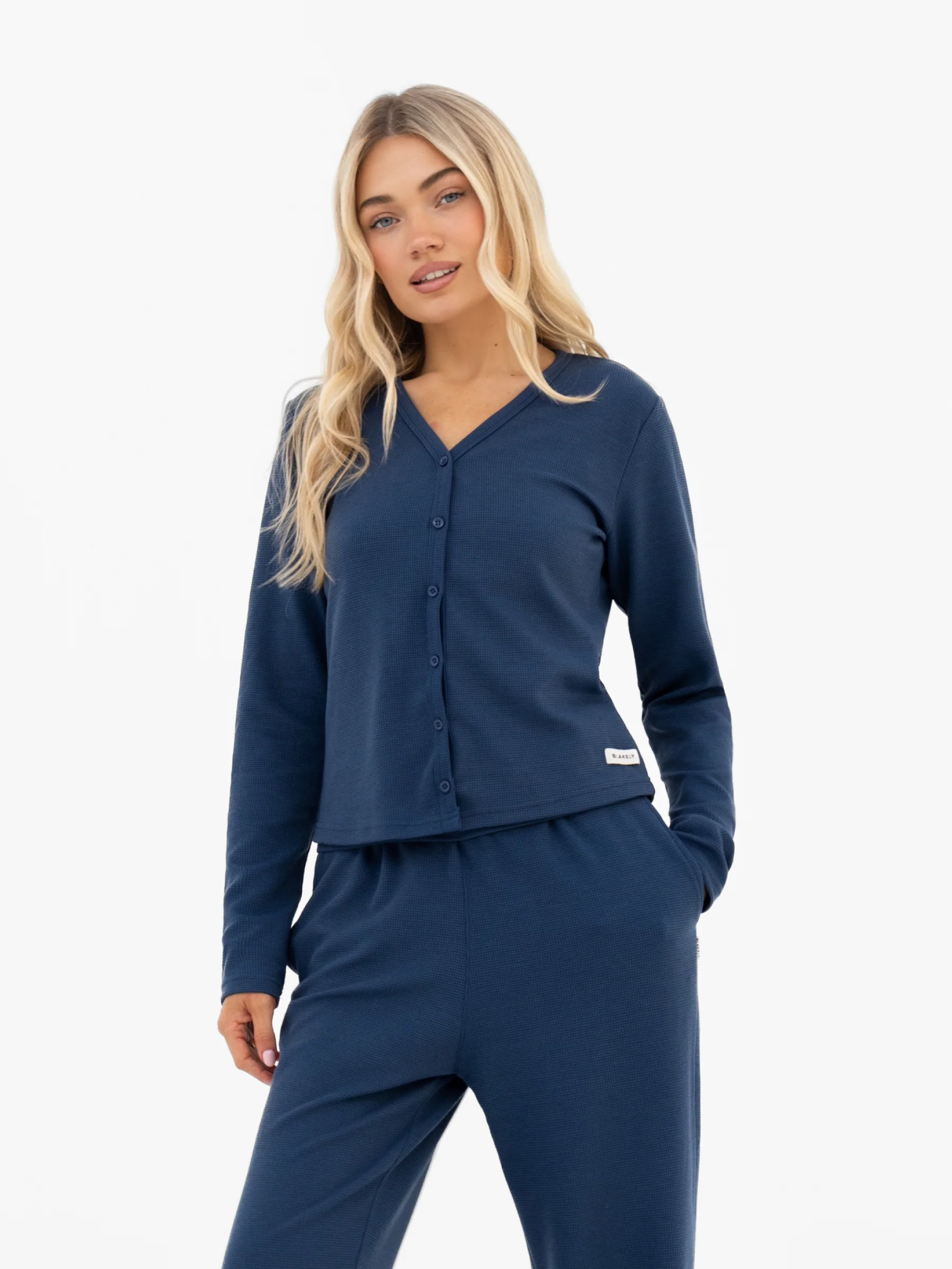 Soft Waffle Cardigan - Blue - Image 4