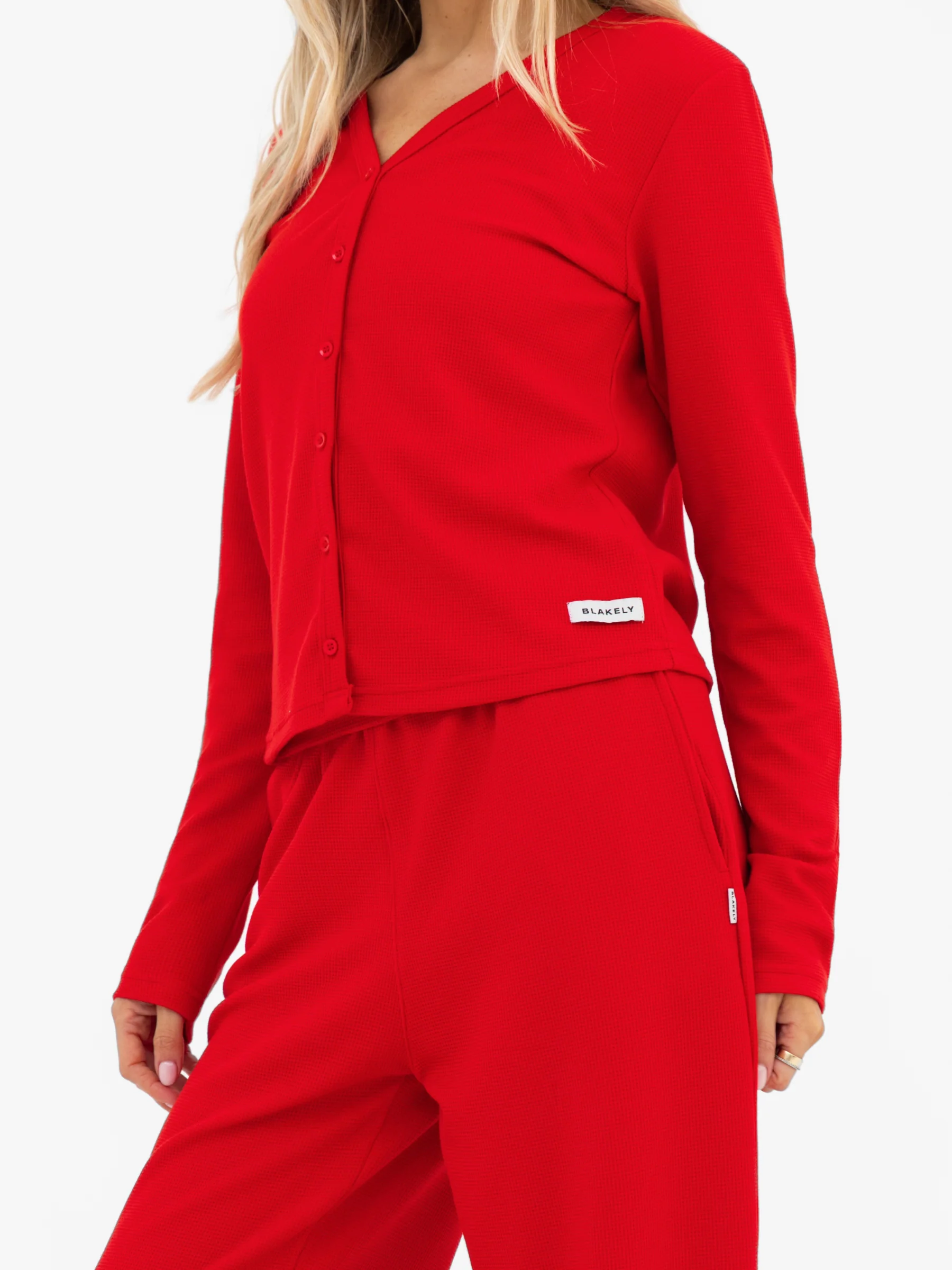 Soft Waffle Cardigan - Red - Image 6