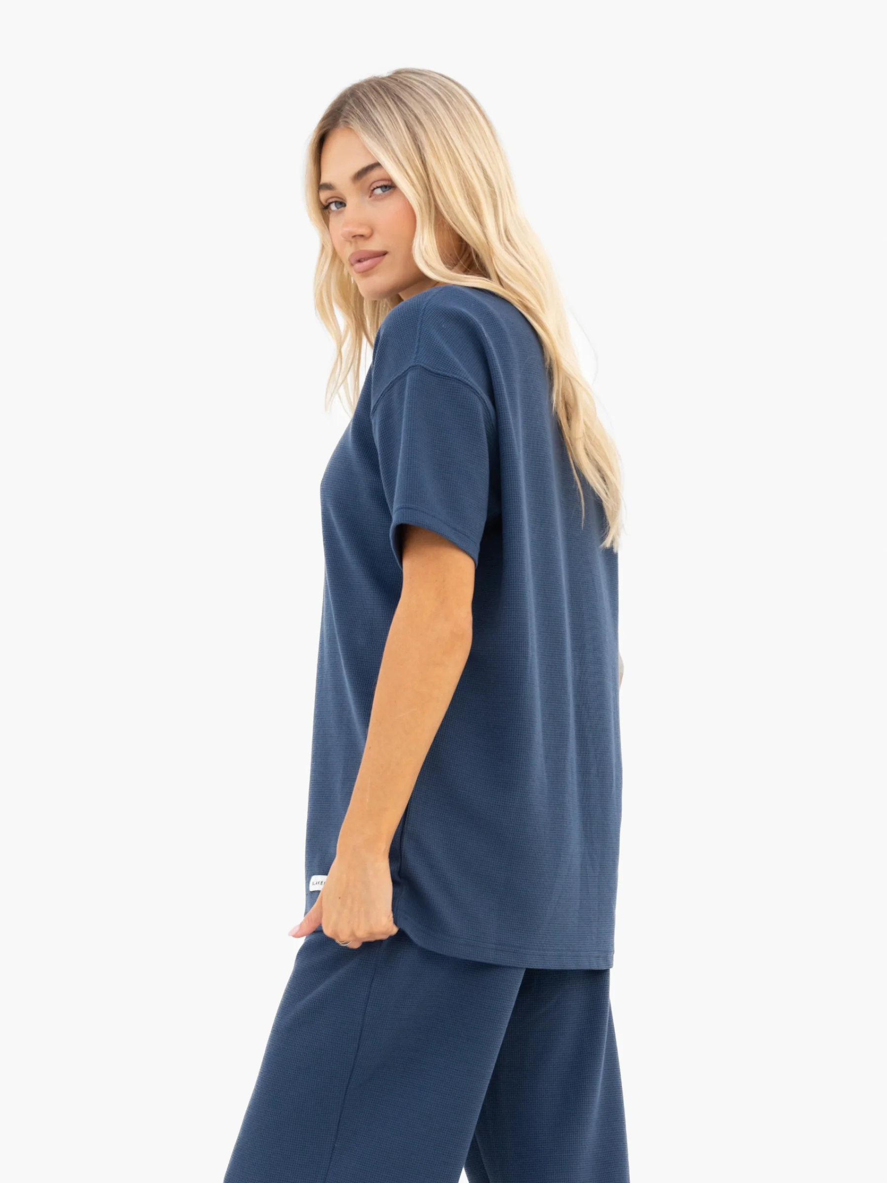 Soft Waffle Oversized T-Shirt - Blue - Image 2