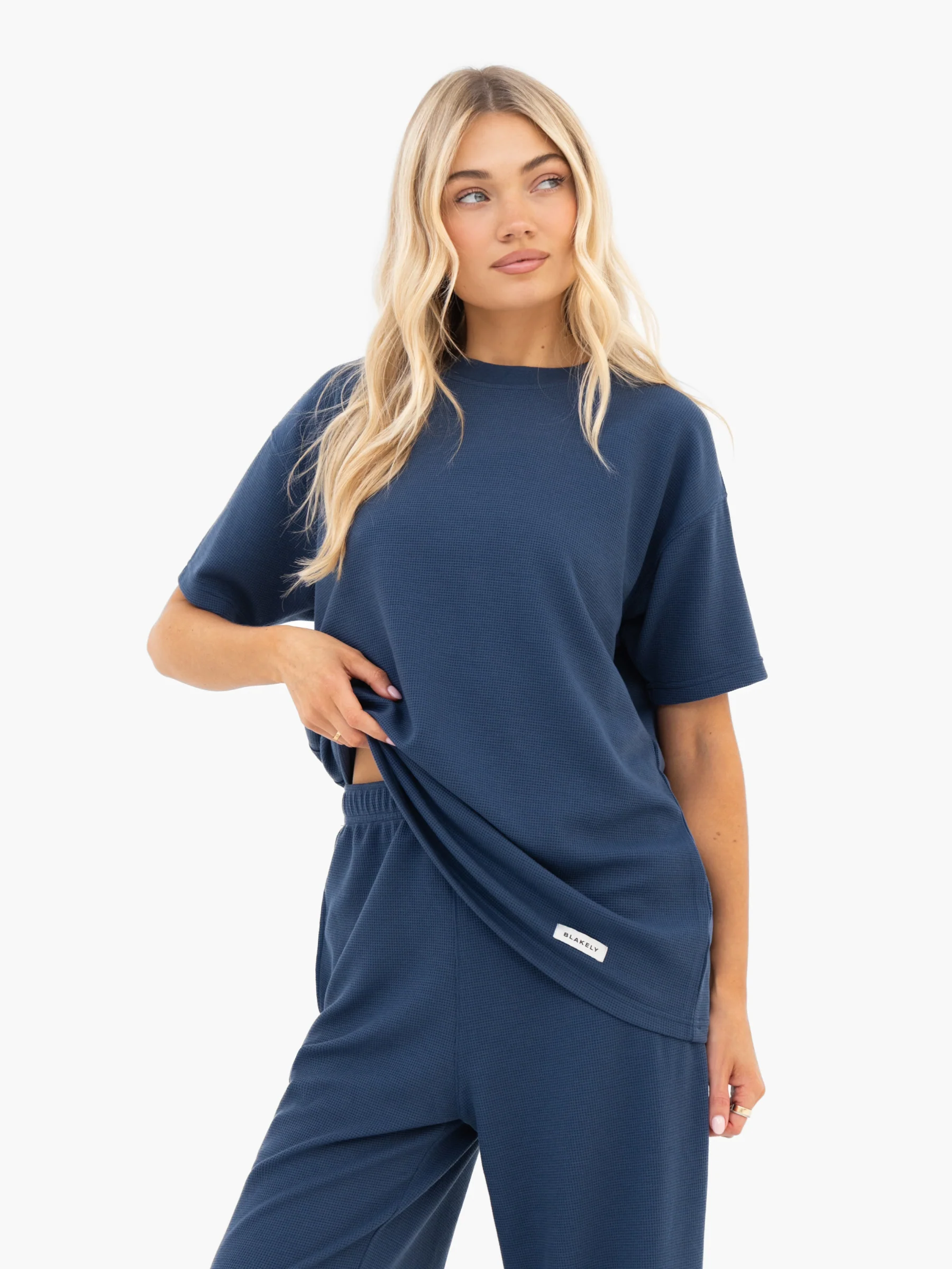 Soft Waffle Oversized T-Shirt - Blue - Image 5