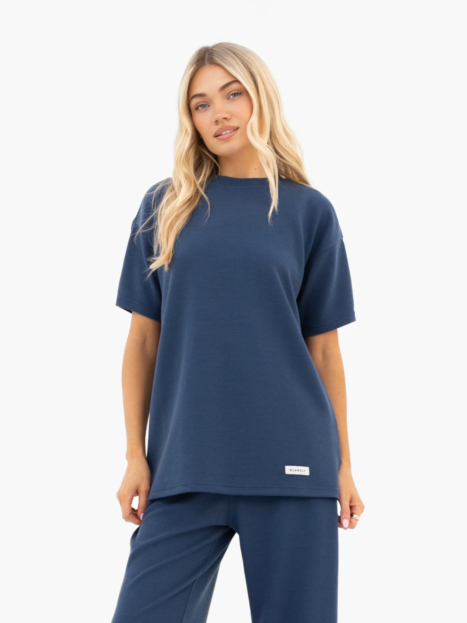 Soft Waffle Oversized T-Shirt - Blue - Image 6