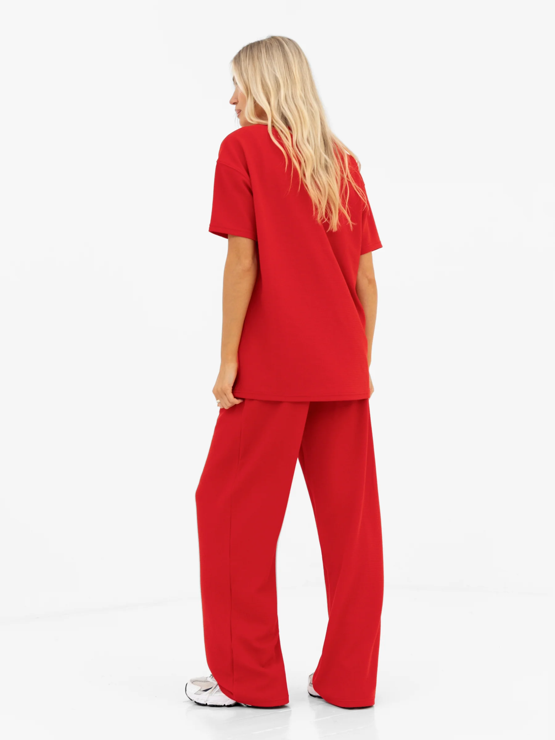 Soft Waffle Oversized T-Shirt - Red - Image 5