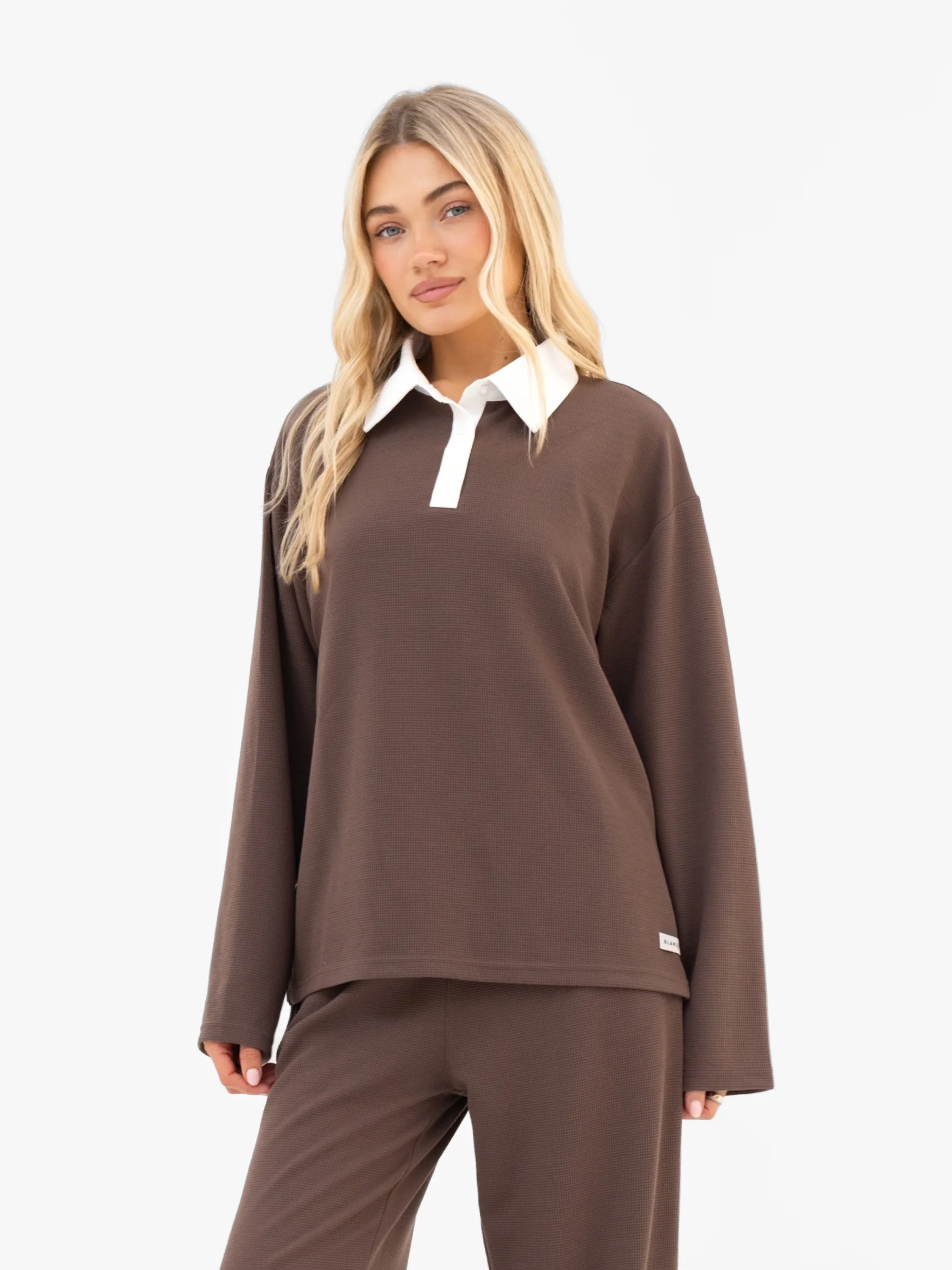 Soft Waffle Rugby Shirt - Brown - Image 4