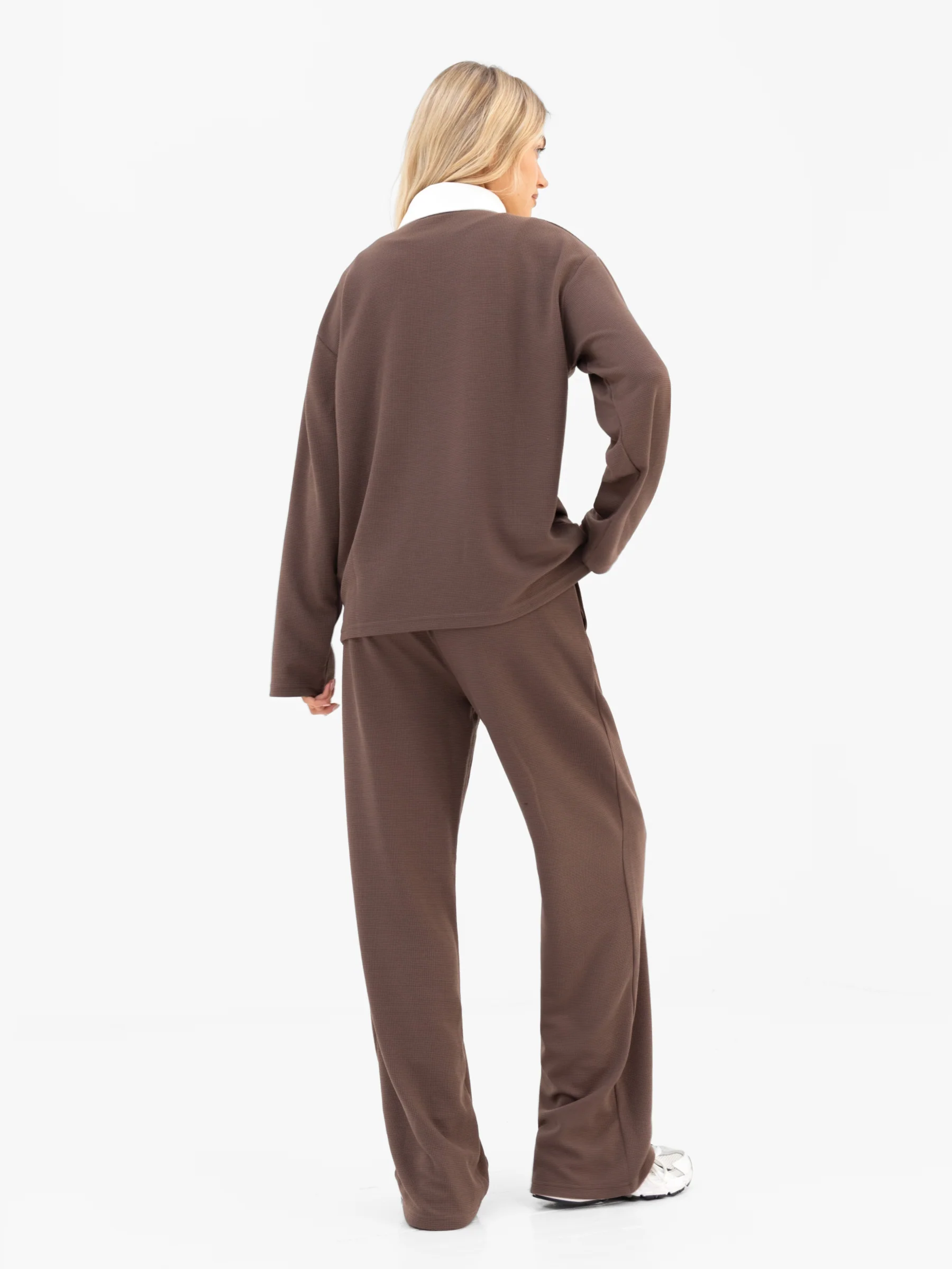 Soft Waffle Rugby Shirt - Brown - Image 5