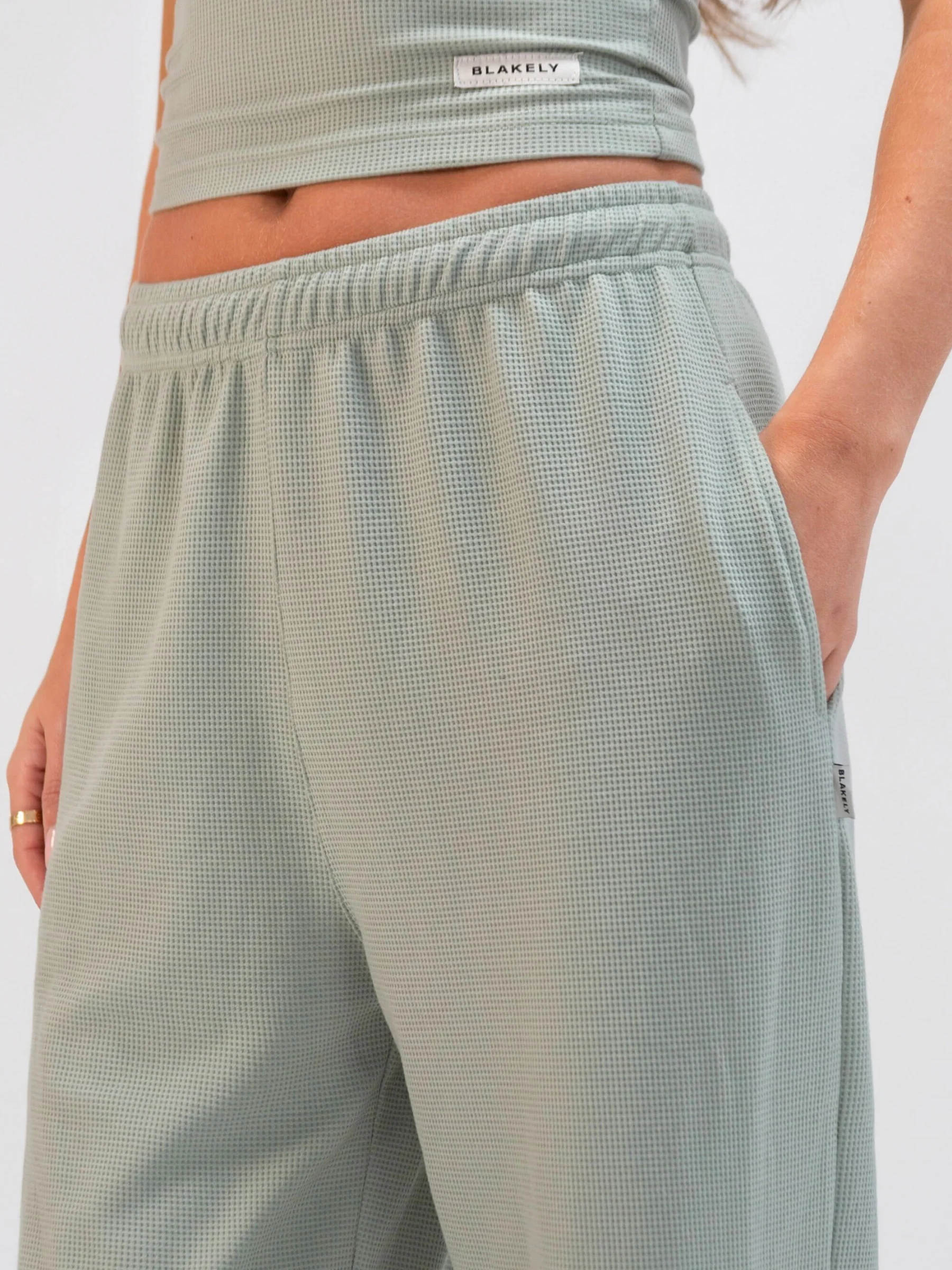 Soft Waffle Trousers - Sage Green - Image 5