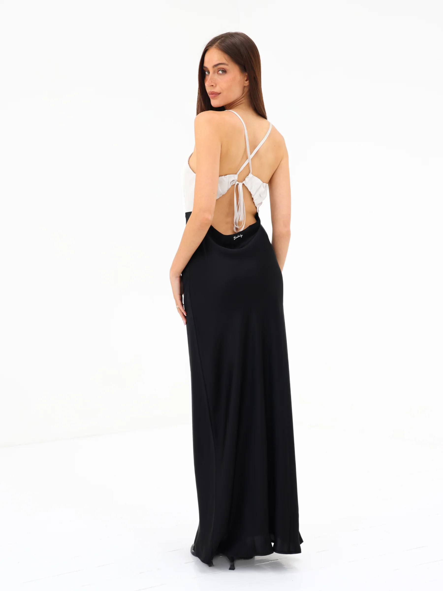 Thalia Satin Dress - Black & Champagne - Image 5