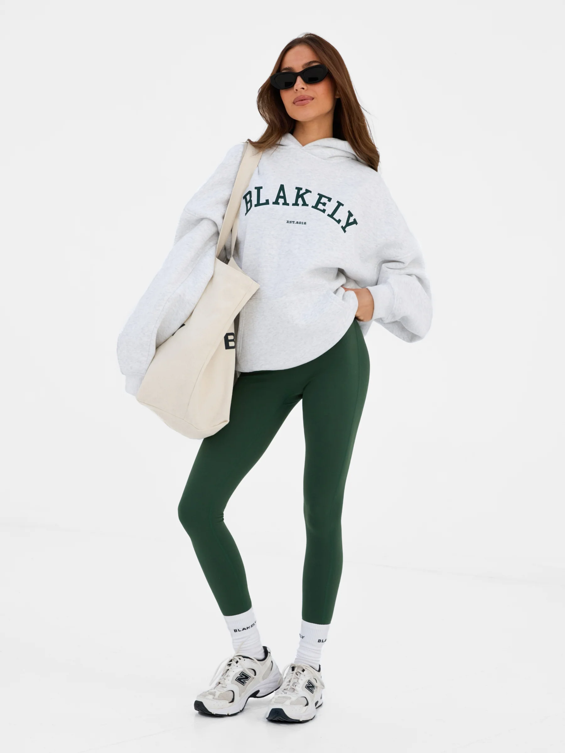 Varsity Oversized Hoodie - Marl White & Deep Green - Image 2