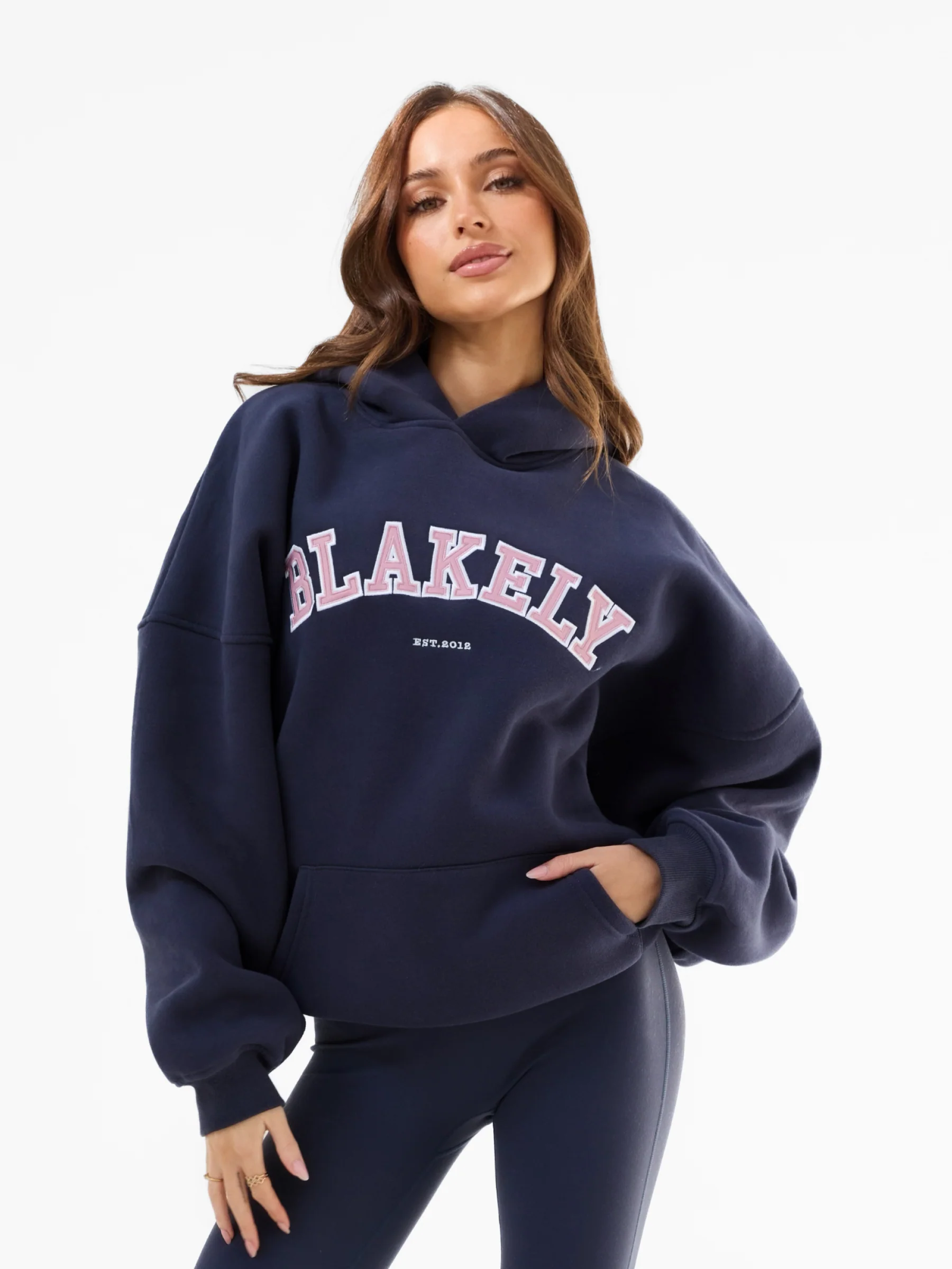 Varsity Oversized Hoodie - True Navy & Vintage Pink - Image 7