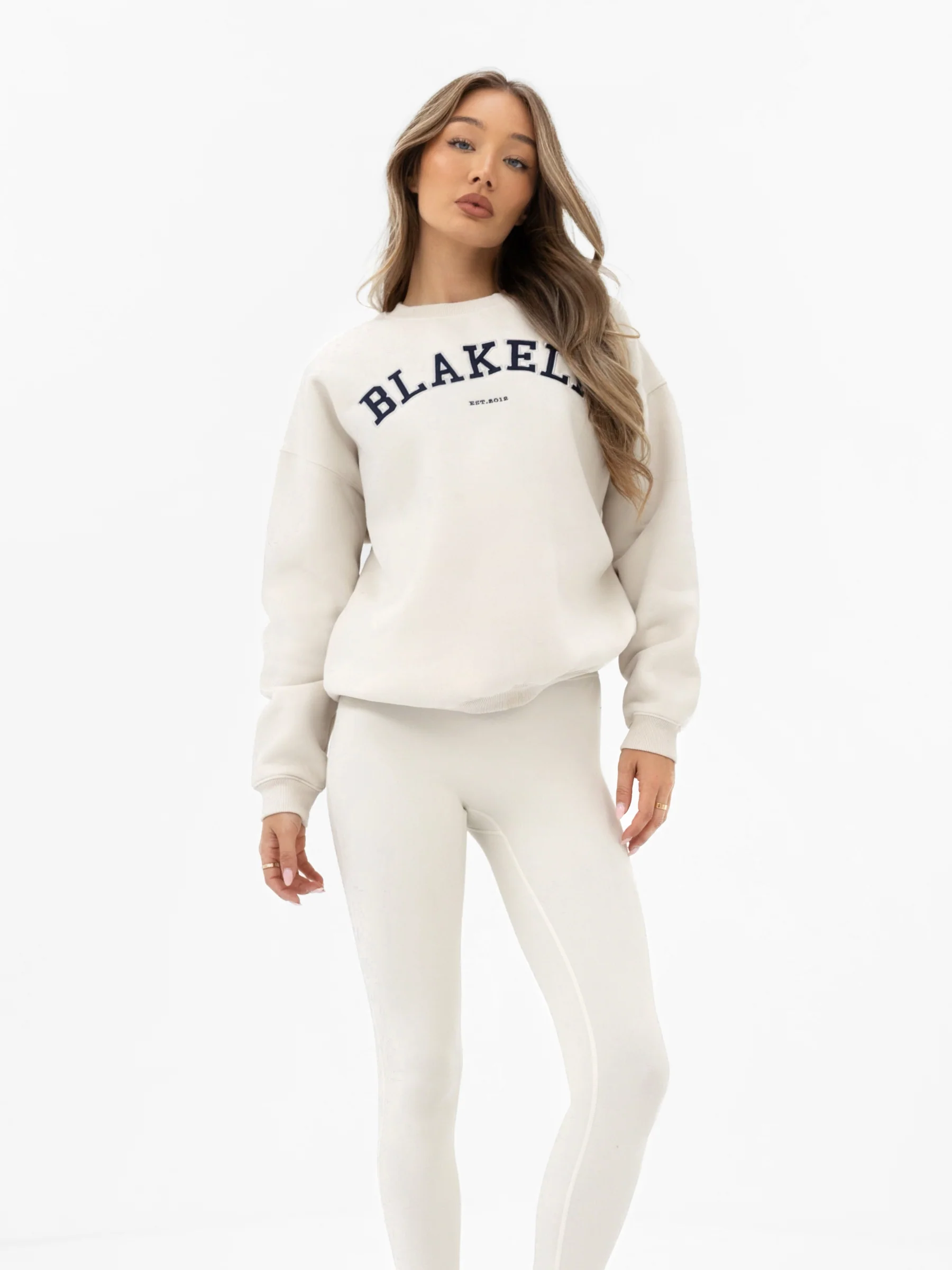 Varsity Oversized Jumper - Chalk & True Navy - Image 5