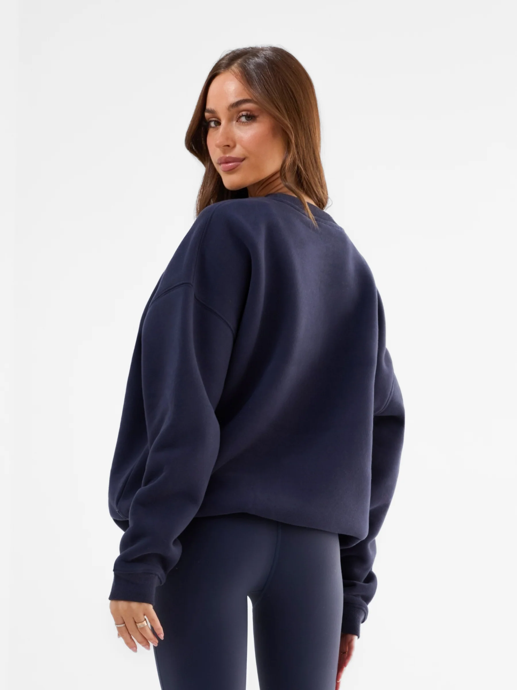 Varsity Oversized Jumper - True Navy & Vintage Pink - Image 2
