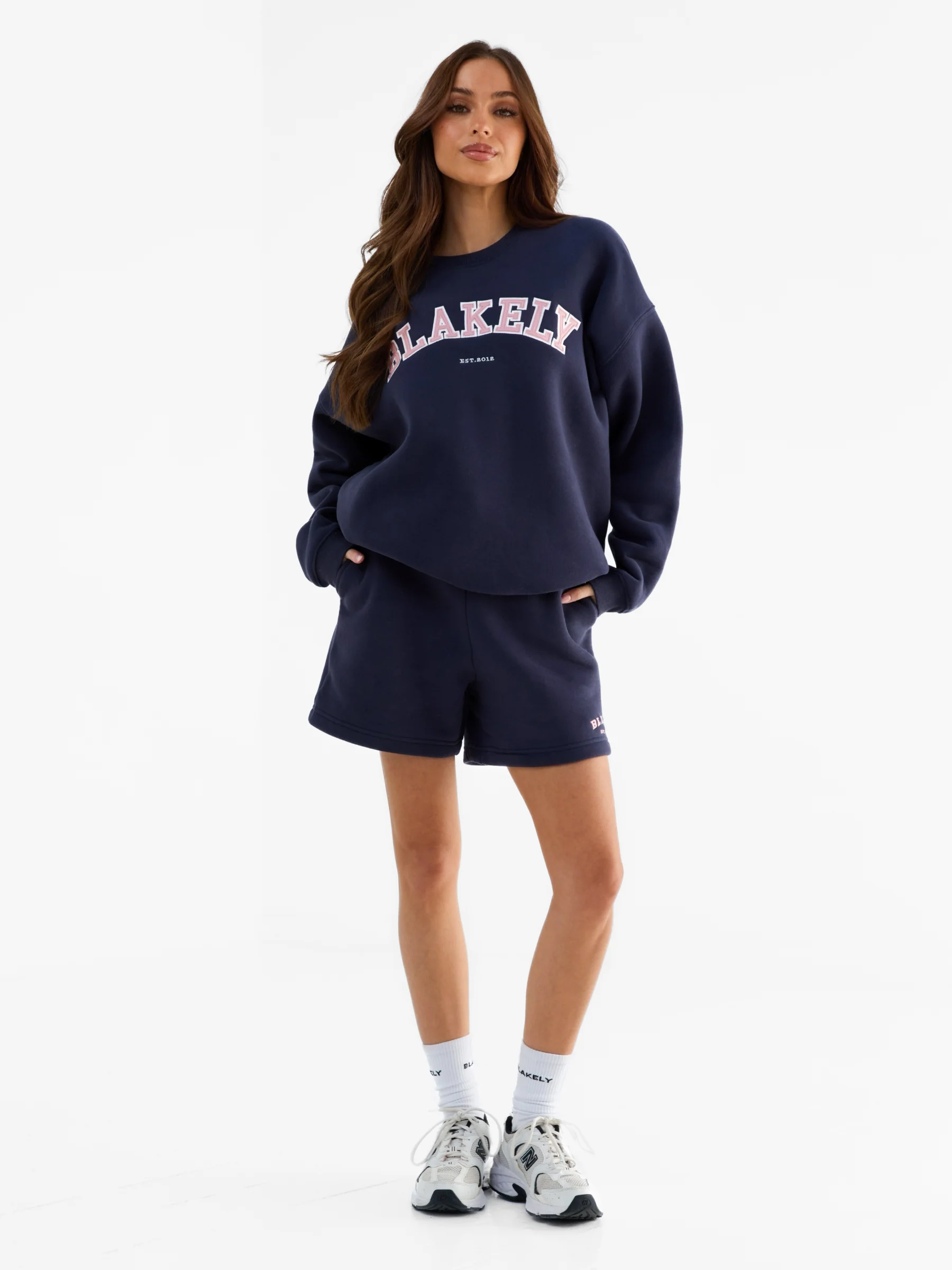 Varsity Oversized Jumper - True Navy & Vintage Pink - Image 4