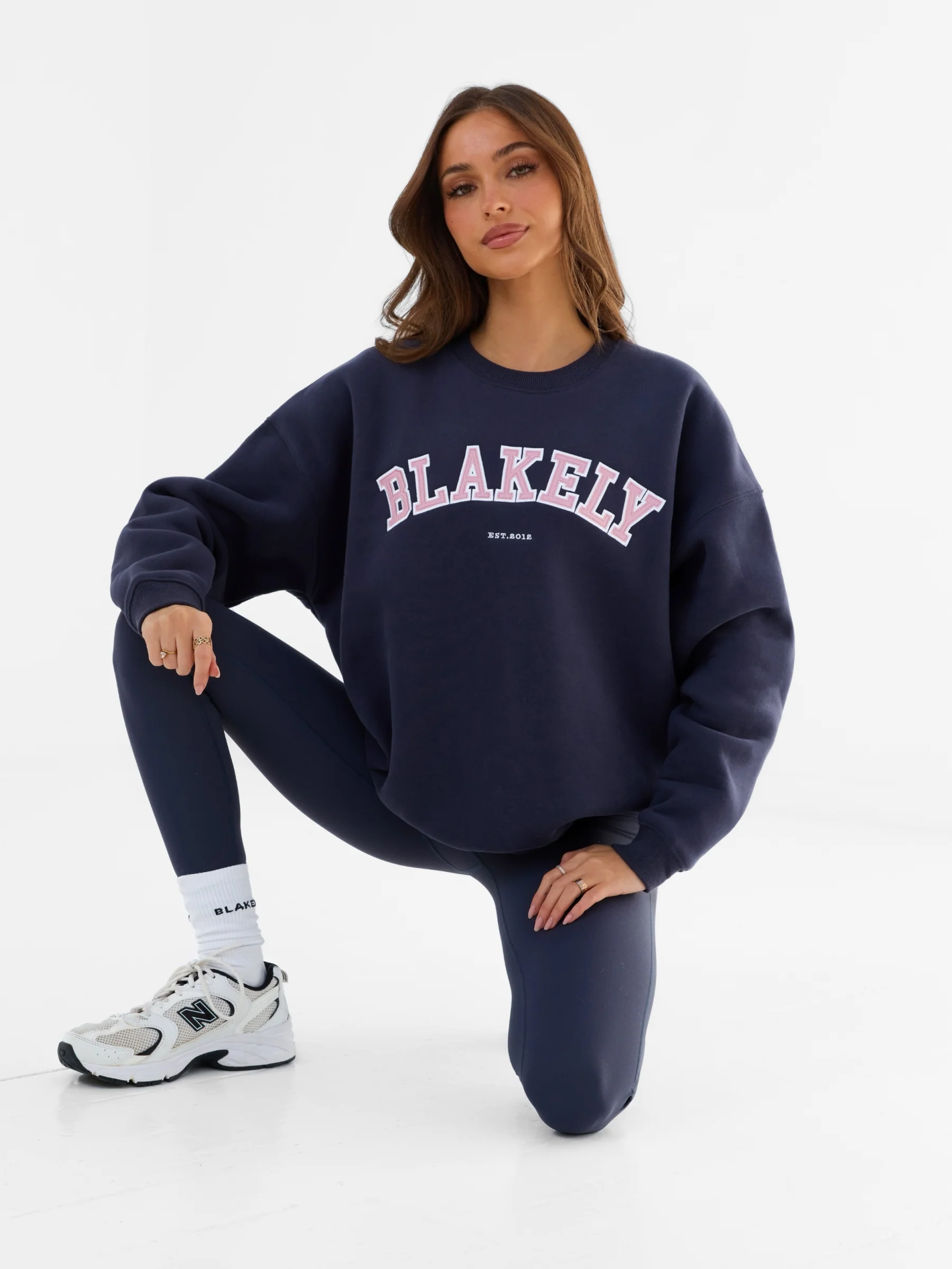 Varsity Oversized Jumper - True Navy & Vintage Pink - Image 5