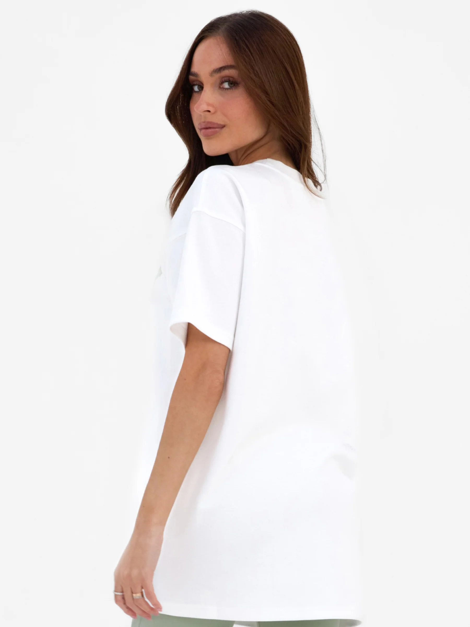 Varsity Oversized T-Shirt & Elodie Stripe Trousers Set - White & Mint Green - Image 8