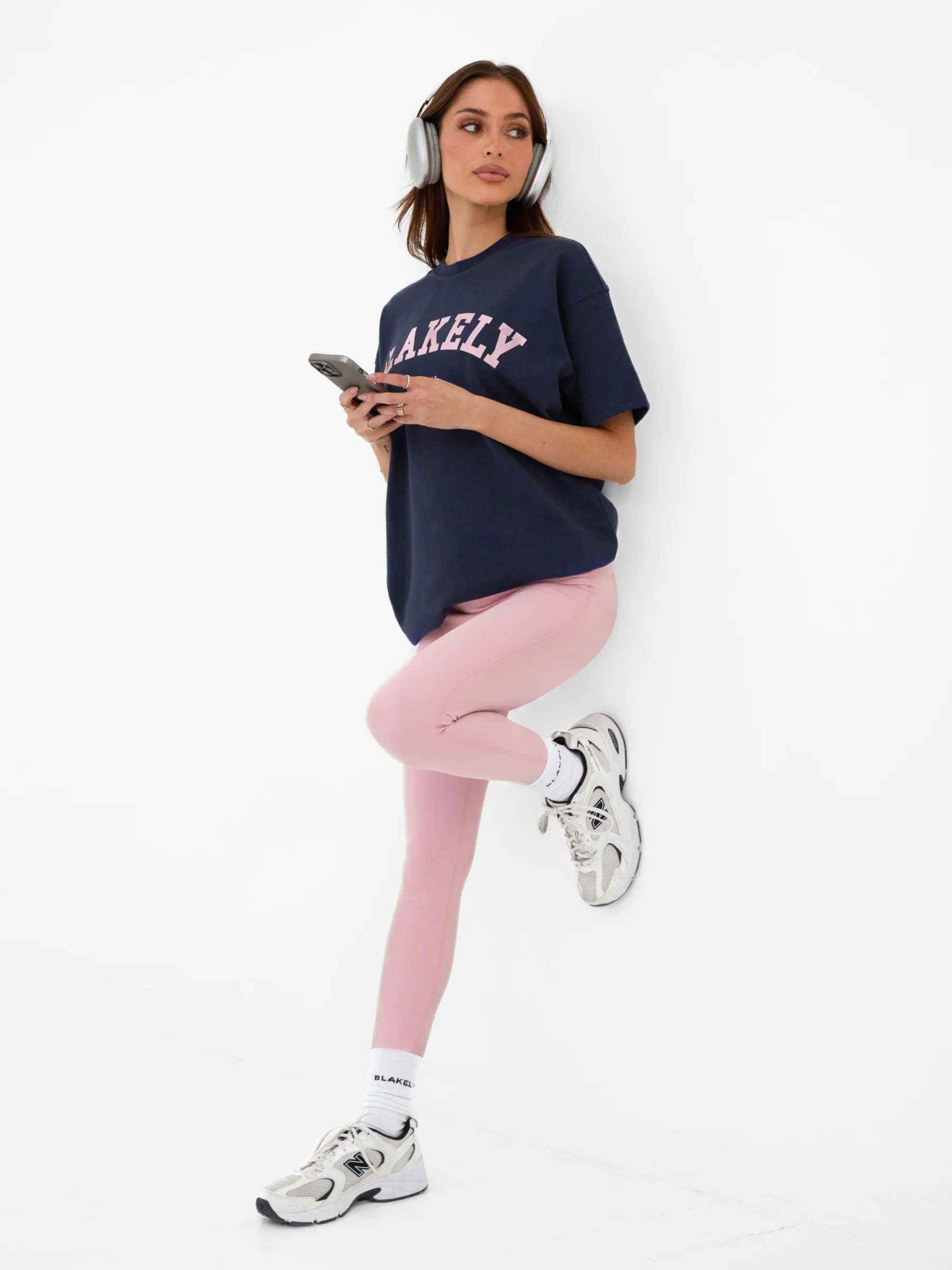 Varsity Oversized T-Shirt - True Navy & Vintage Pink - Image 5