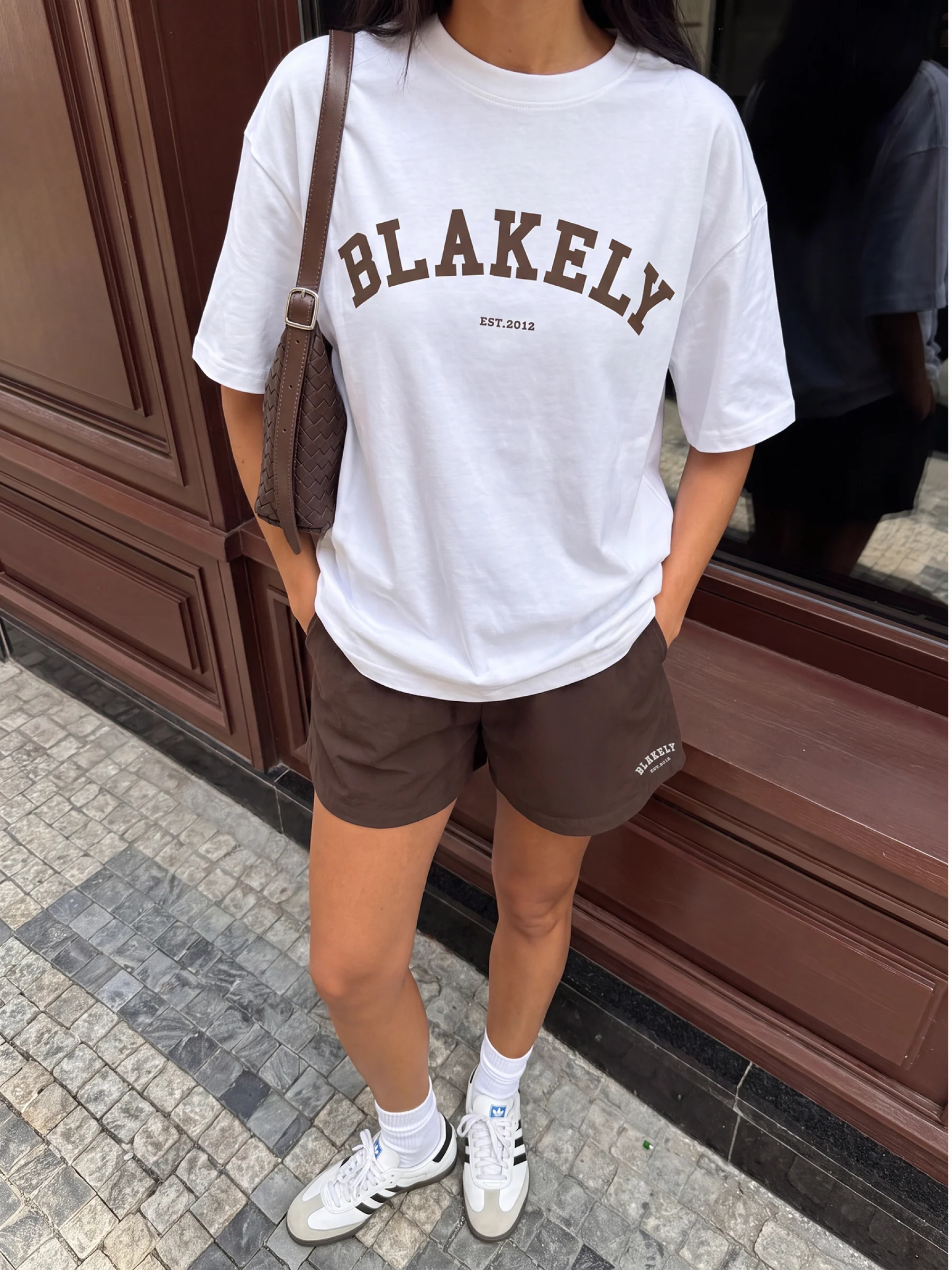 Varsity Oversized T-Shirt - White & Dark Chocolate - Image 5