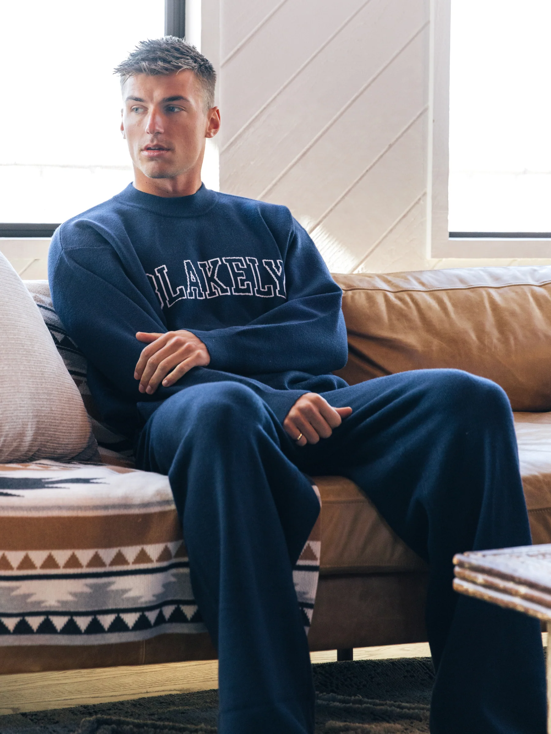 Varsity Relaxed Knitted Jumper - Navy - Image 4
