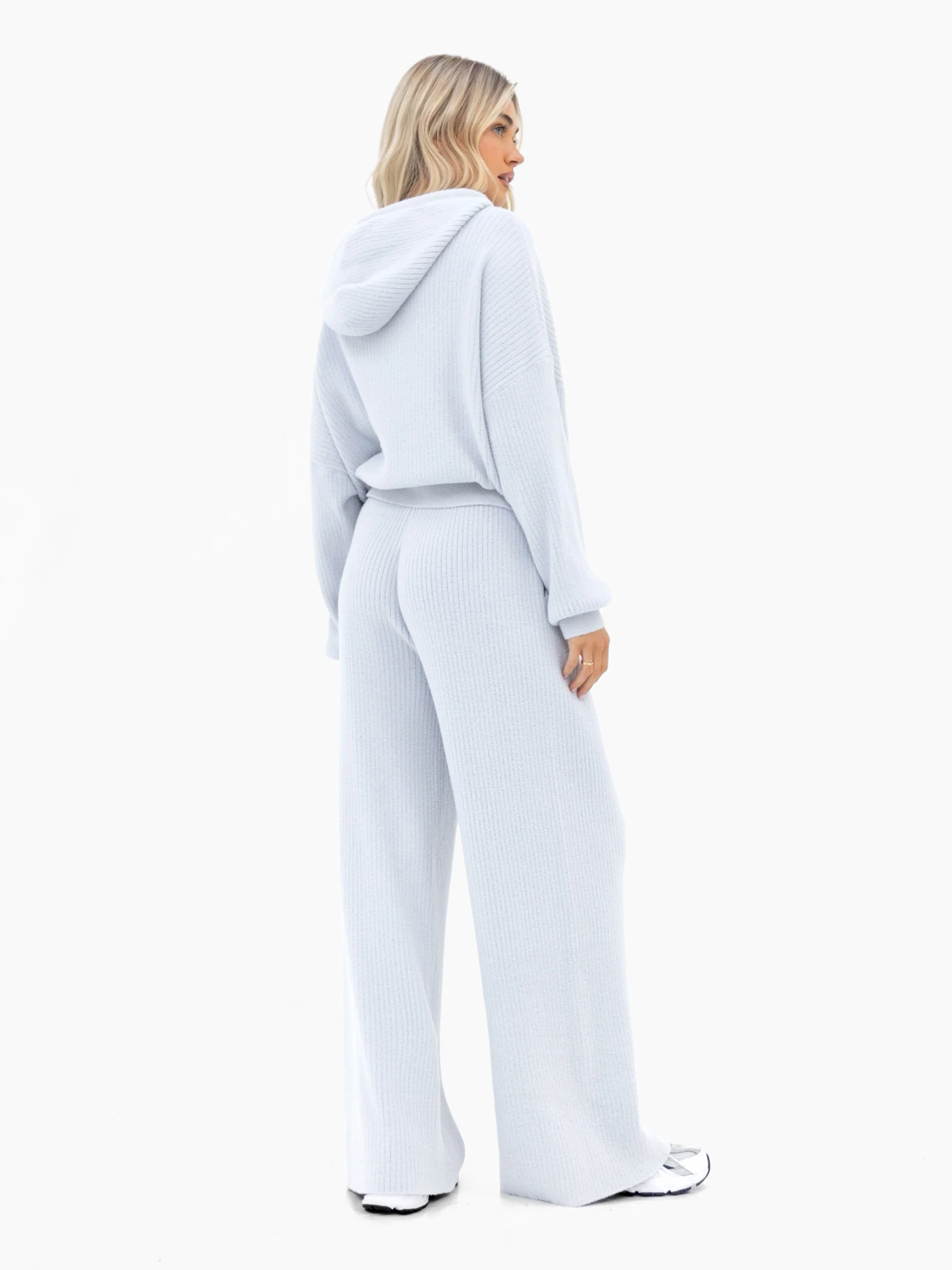 Zoey Ribbed Wide Leg Trousers - Baby Blue - Image 6