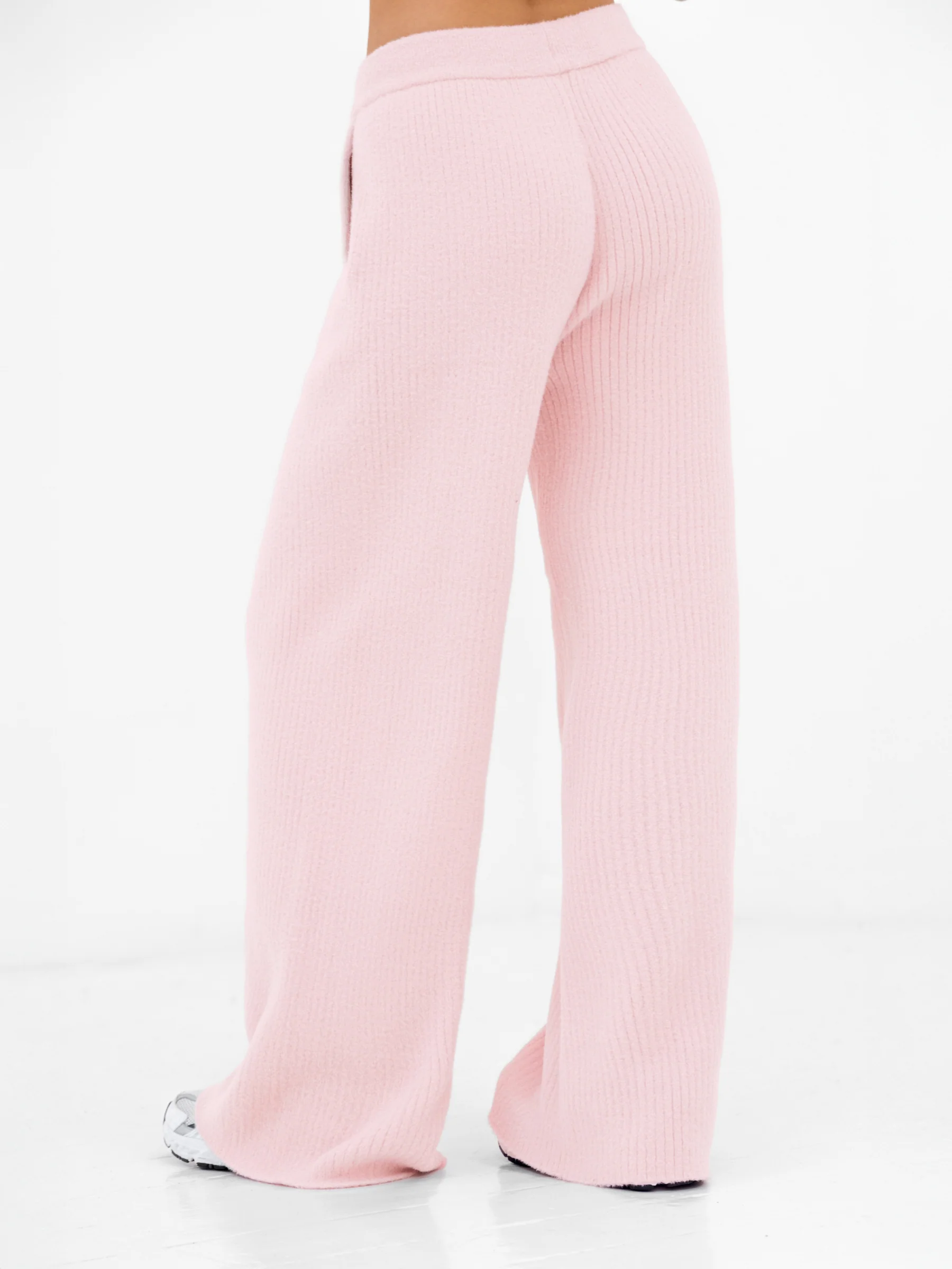 Zoey Ribbed Wide Leg Trousers - Baby Pink - Image 2