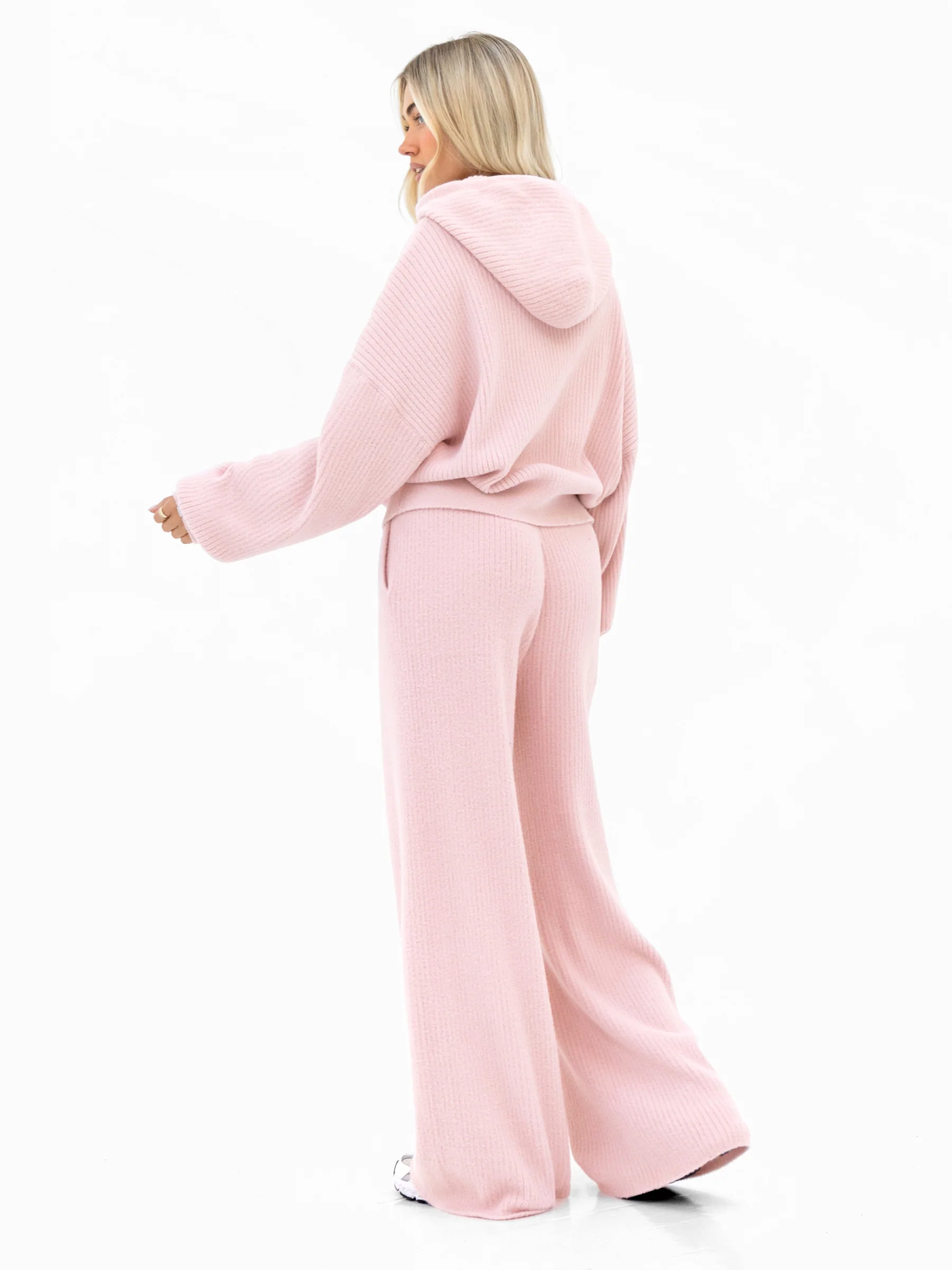 Zoey Ribbed Wide Leg Trousers - Baby Pink - Image 6