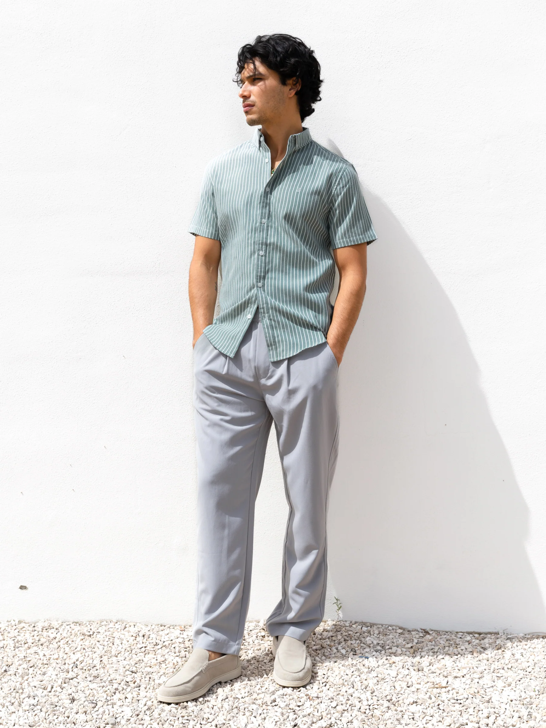 Oskar Short Sleeve Stripe Shirt - Washed Teal - Image 2